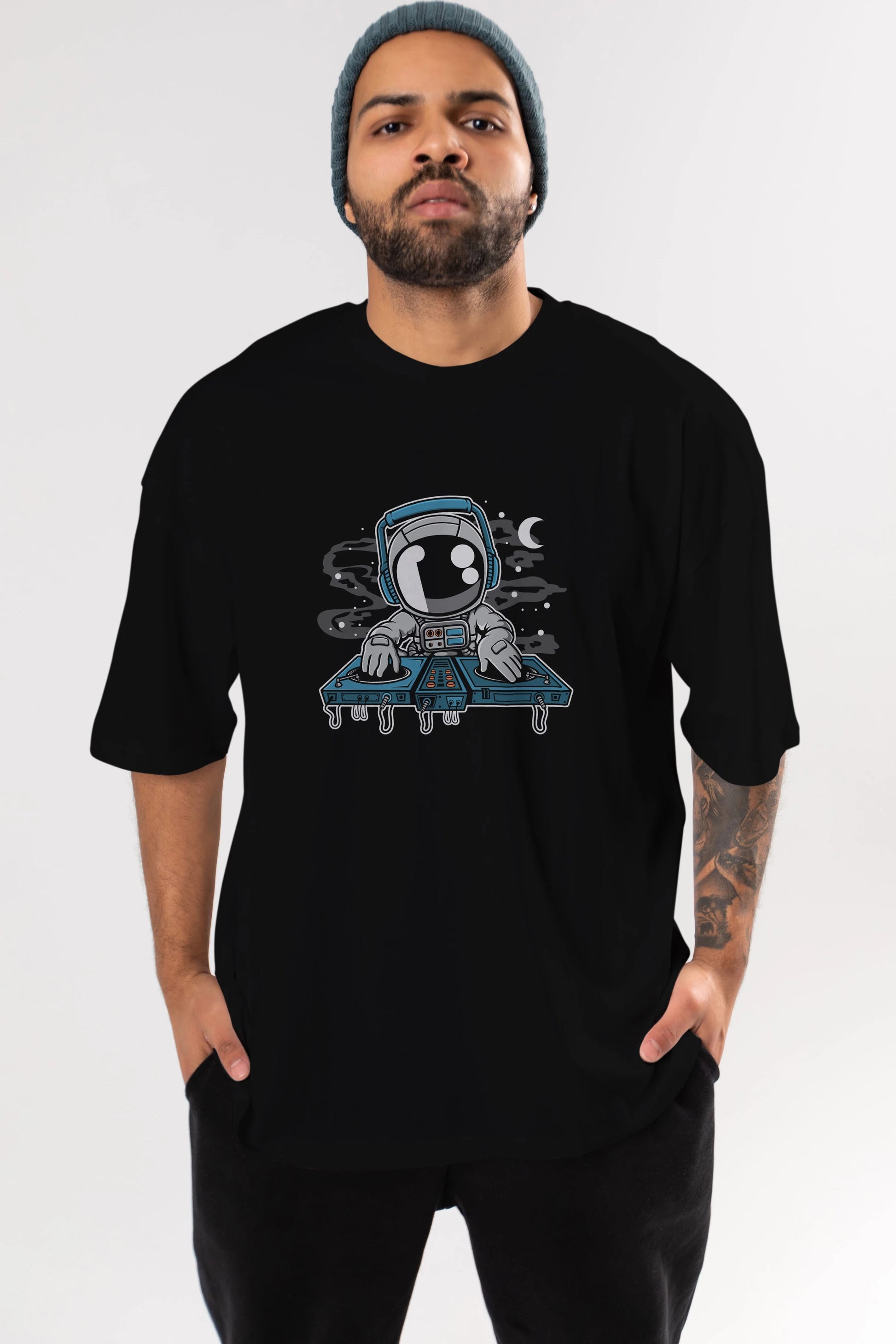 Astronaut Turntable Ön Baskılı Oversize t-shirt Erkek Kadın Unisex