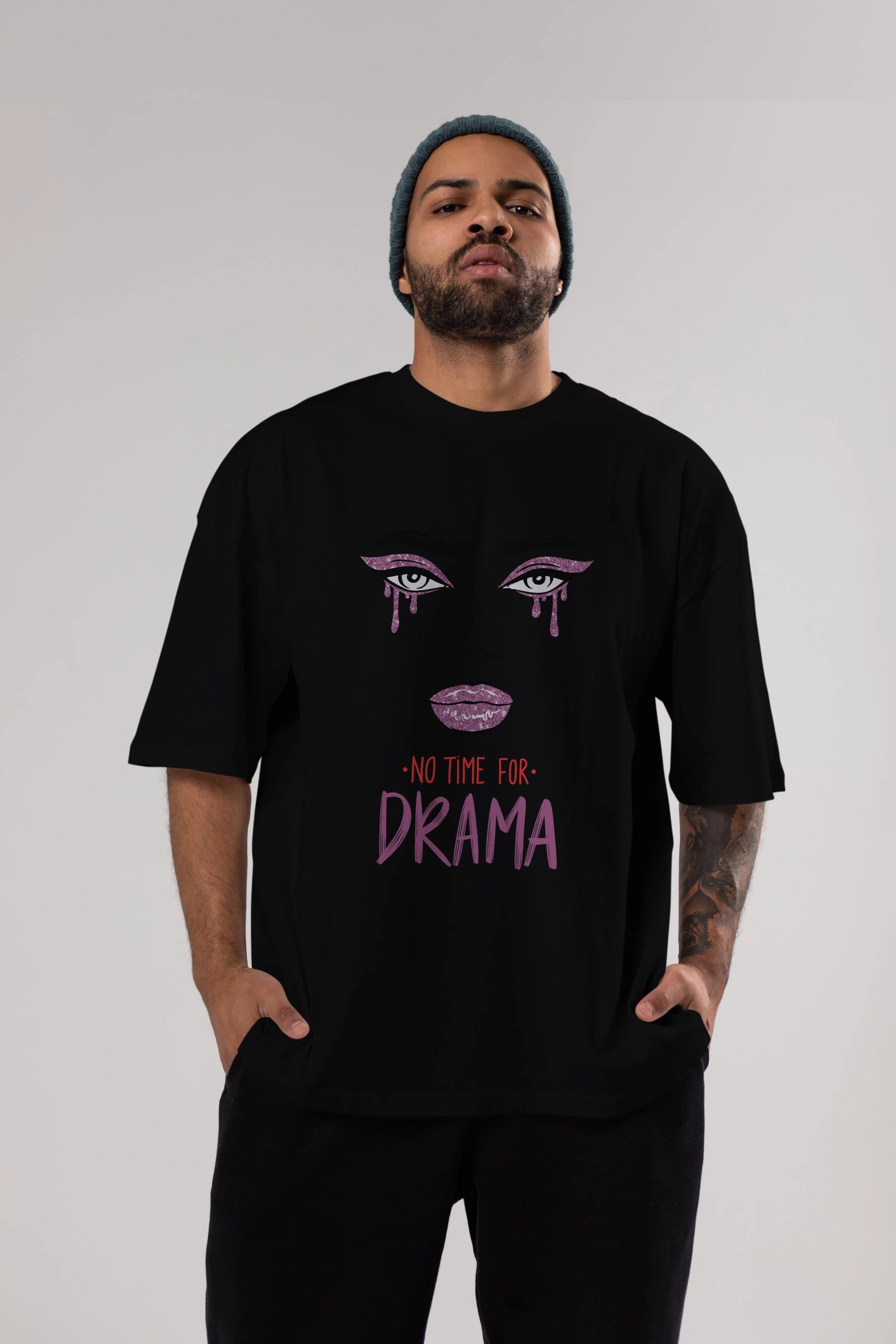 No Time for Drama Yazılı Ön Baskılı Oversize t-shirt Erkek Kadın Unisex