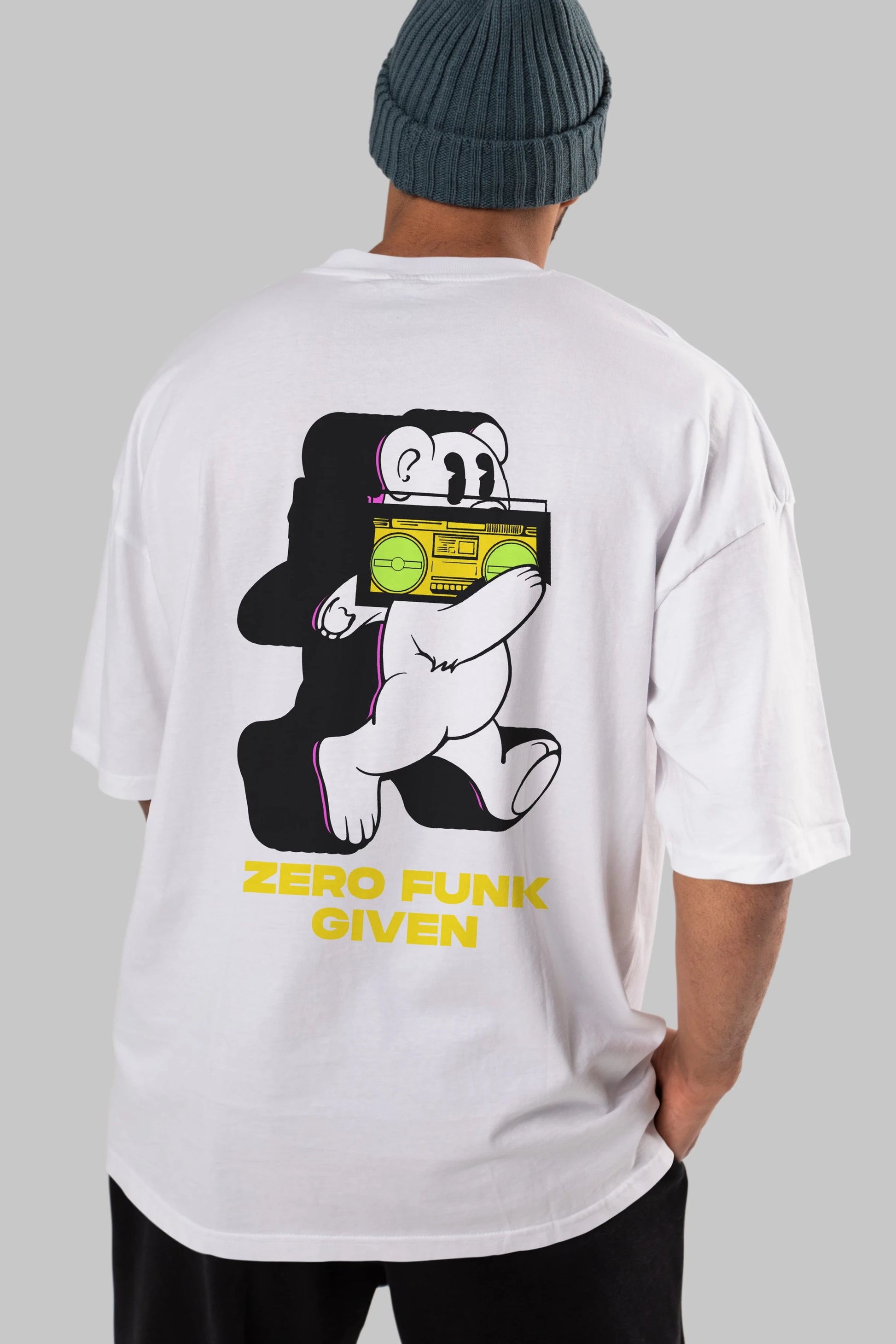 Zero Funk Given Bear Arka Baskılı Oversize t-shirt Erkek Kadın Unisex