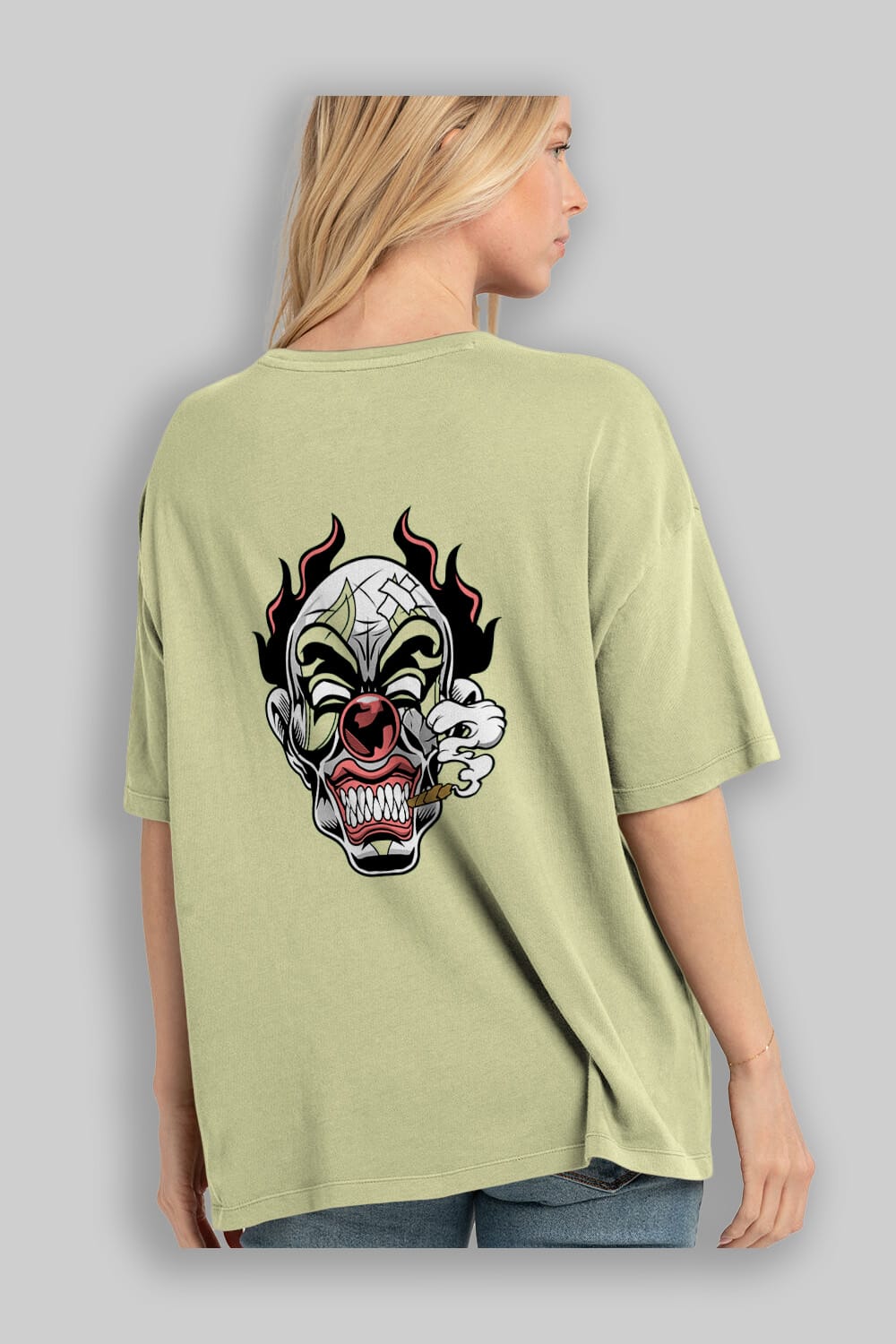 Clown Horror Arka Baskılı Oversize t-shirt Erkek Kadın Unisex %100 Pamuk tişort