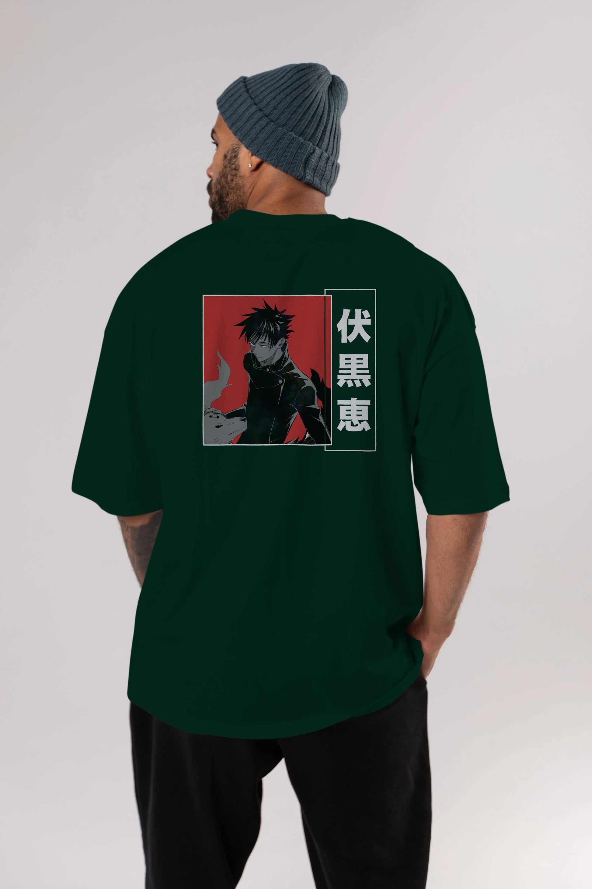 Megumi Fushiguro Anime Arka Baskılı Oversize t-shirt Erkek Kadın Unisex