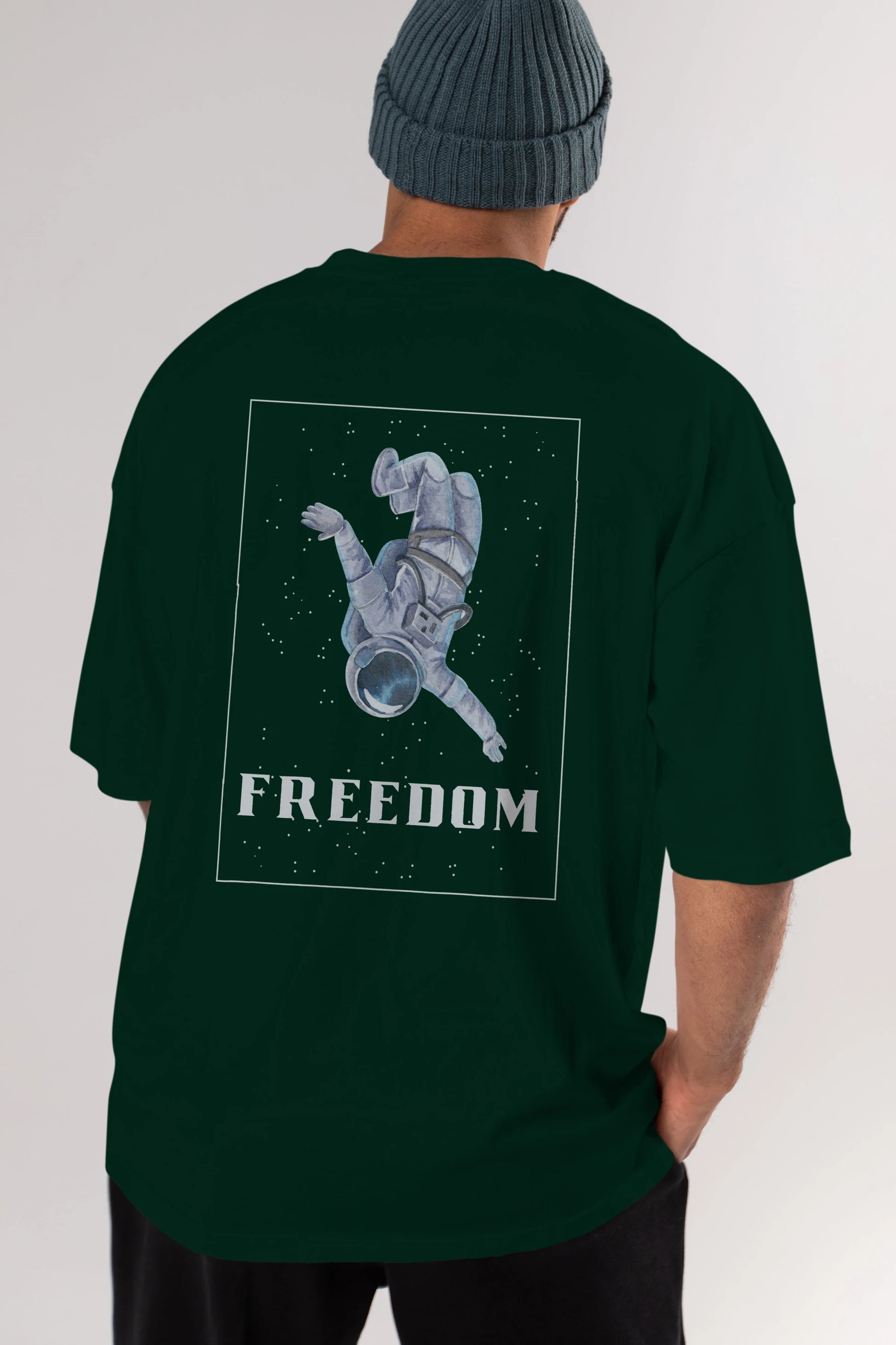 Freedom Astronaut Arka Baskılı Oversize t-shirt Erkek Kadın Unisex