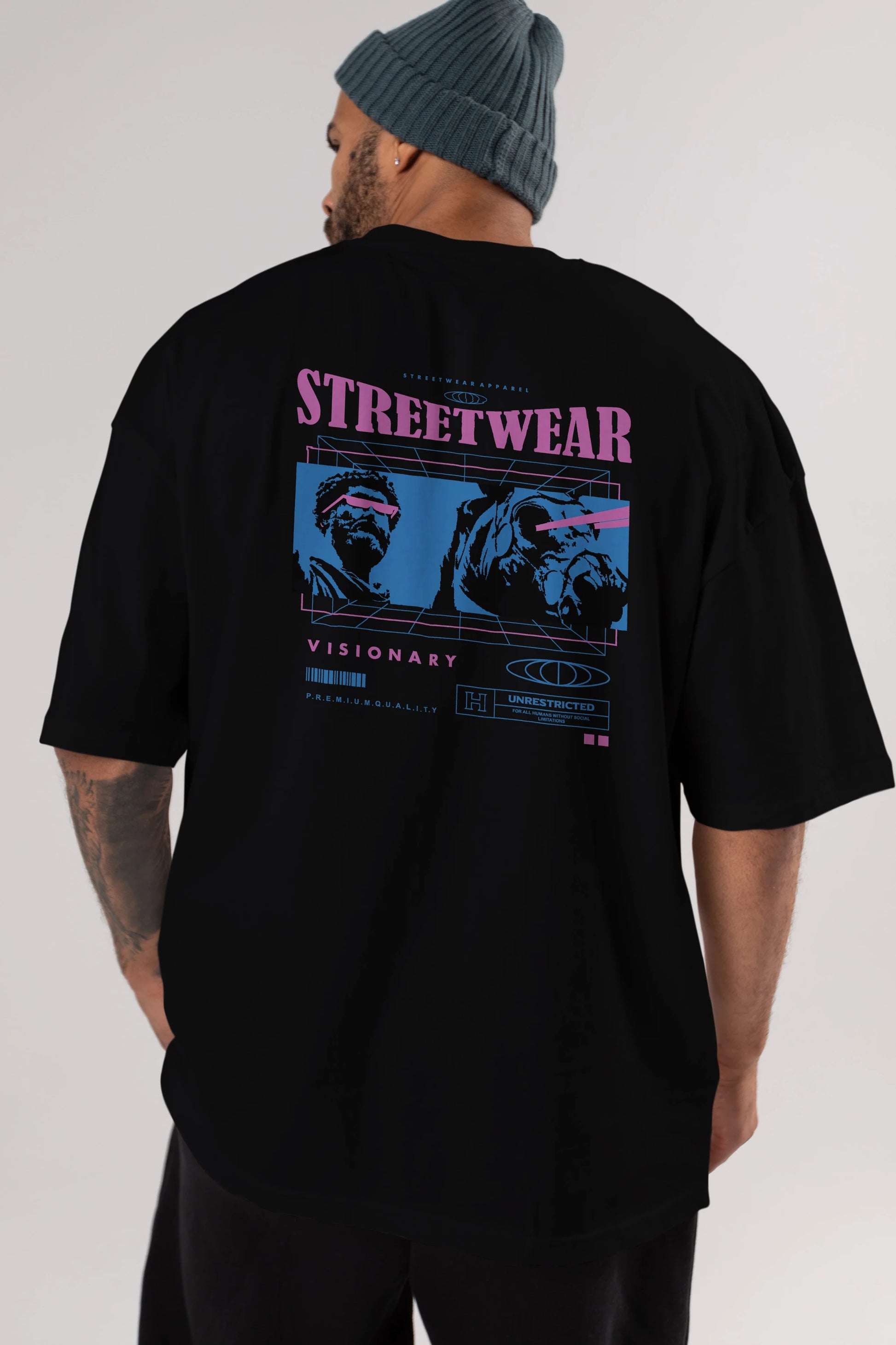 Streetwear Visionary Arka Baskılı Oversize t-shirt Erkek Kadın Unisex