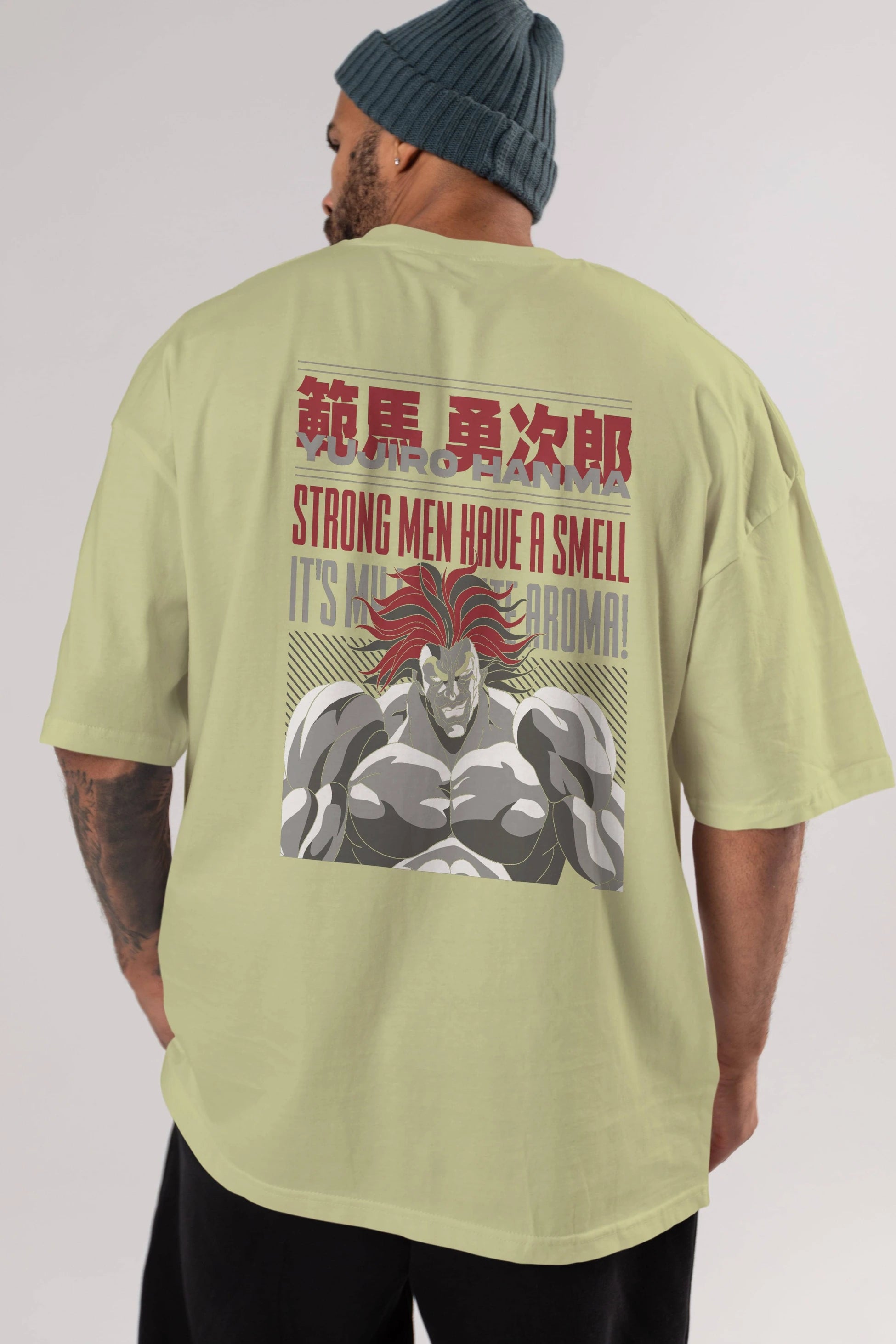 YUJIRO HANMA Anime Arka Baskılı Oversize t-shirt Erkek Kadın Unisex