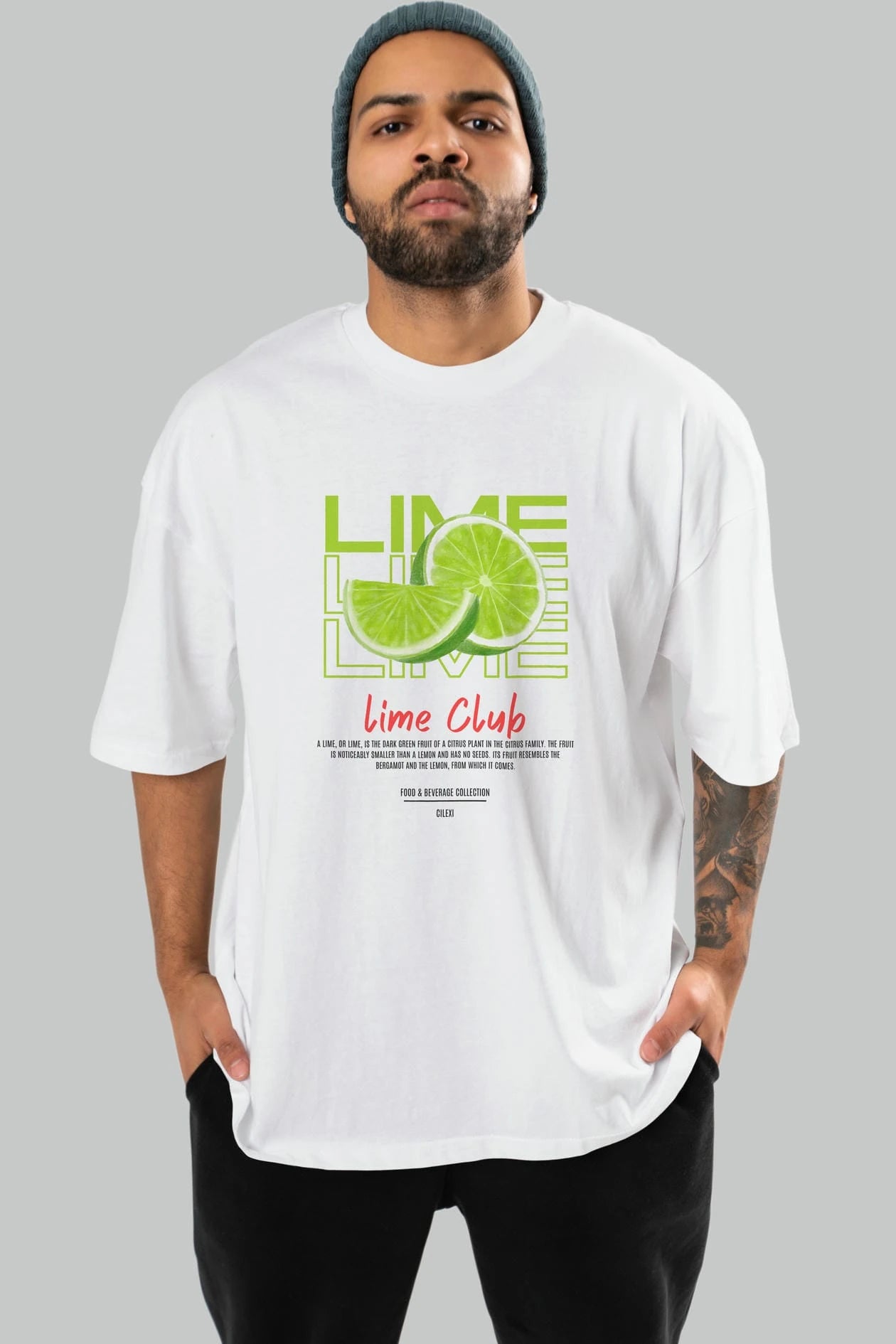 Lime Kokteyl Serisi ön Baskılı Oversize t-shirt Erkek Kadın %100 Pamuk Bisiklet Yaka tişort