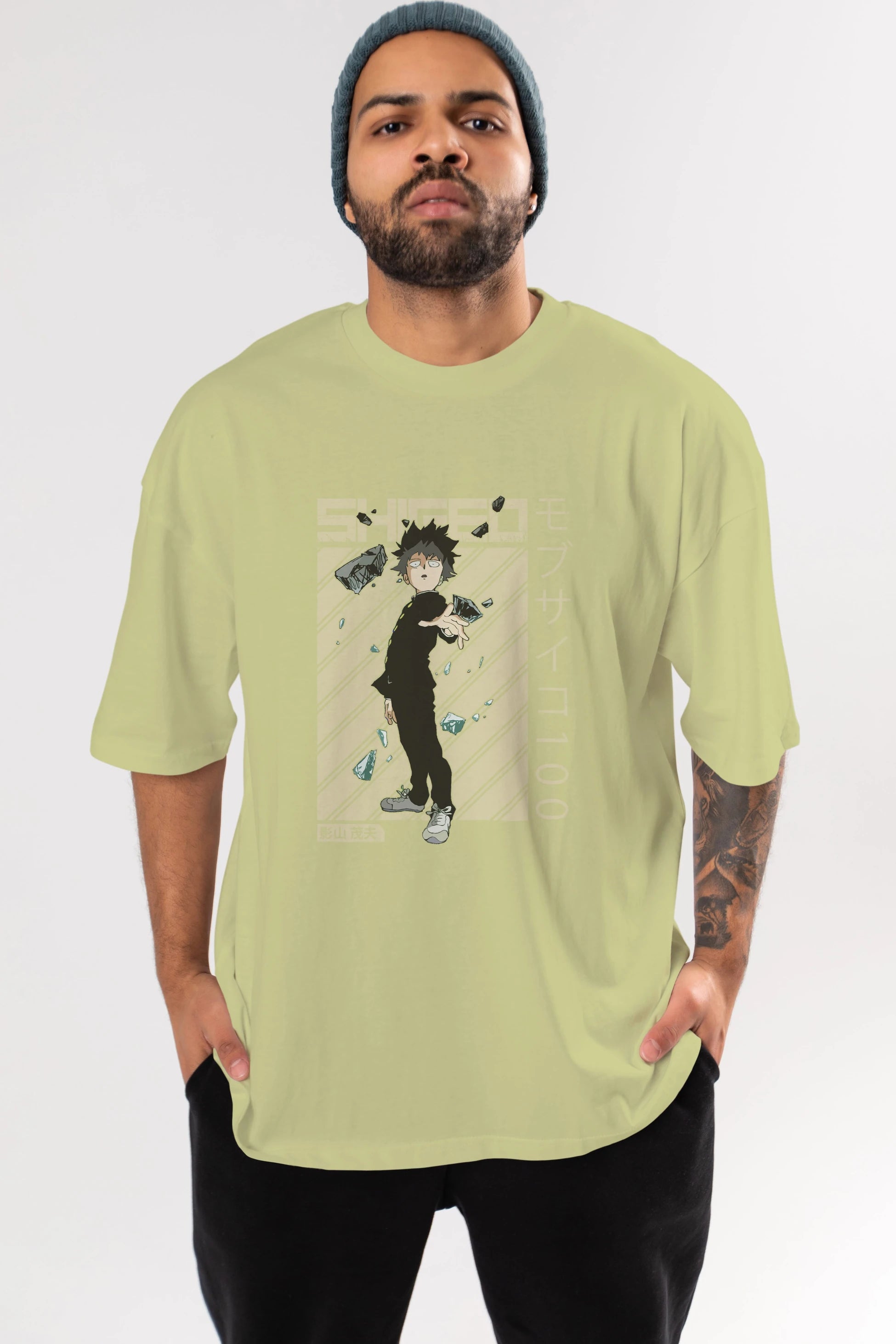 Shigeo Kageyama 3 Anime Ön Baskılı Oversize t-shirt %100 pamuk Erkek Kadın Unisex