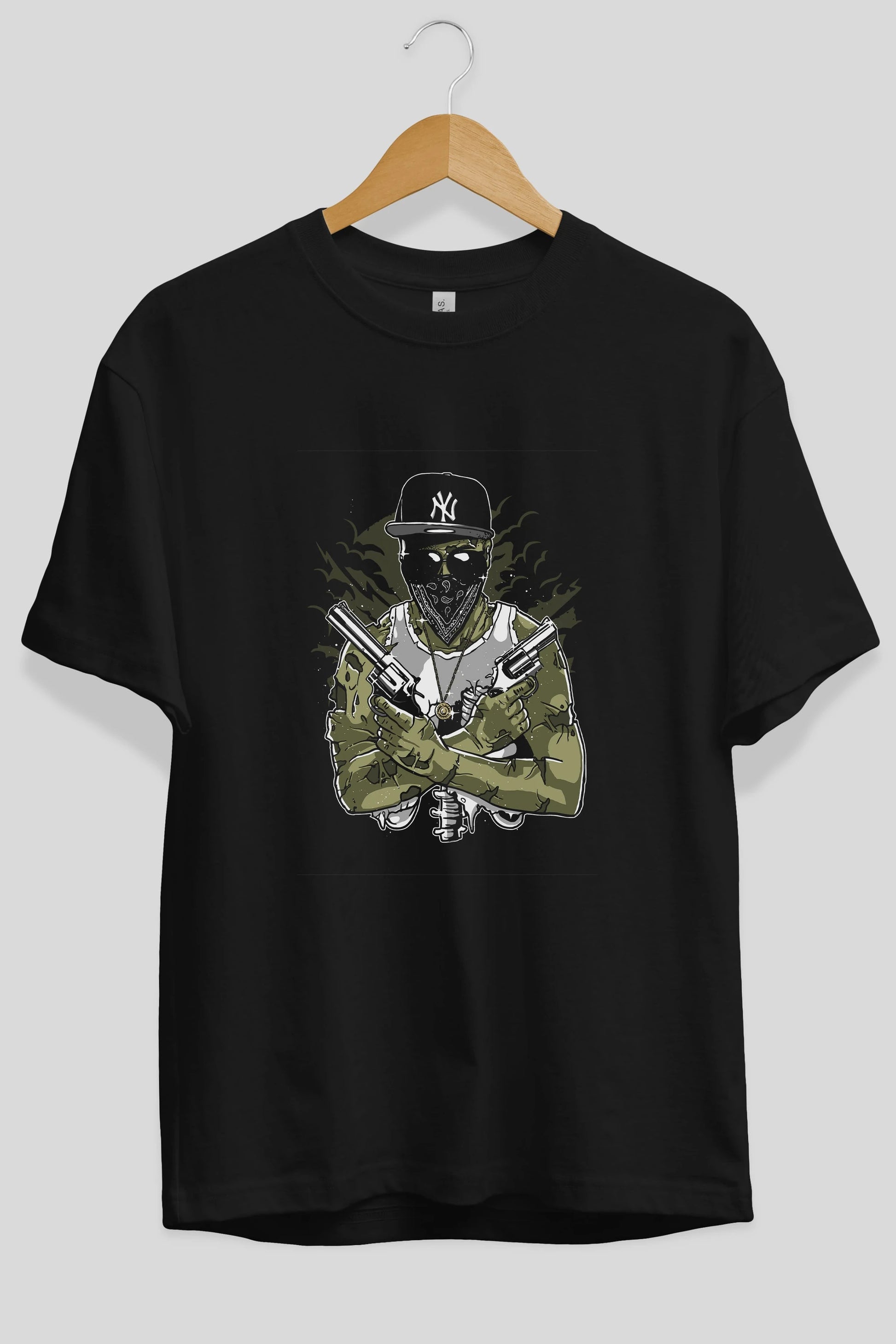 Gangsta Zombie Ön Baskılı Oversize t-shirt Erkek Kadın Unisex %100 Pamuk tişort
