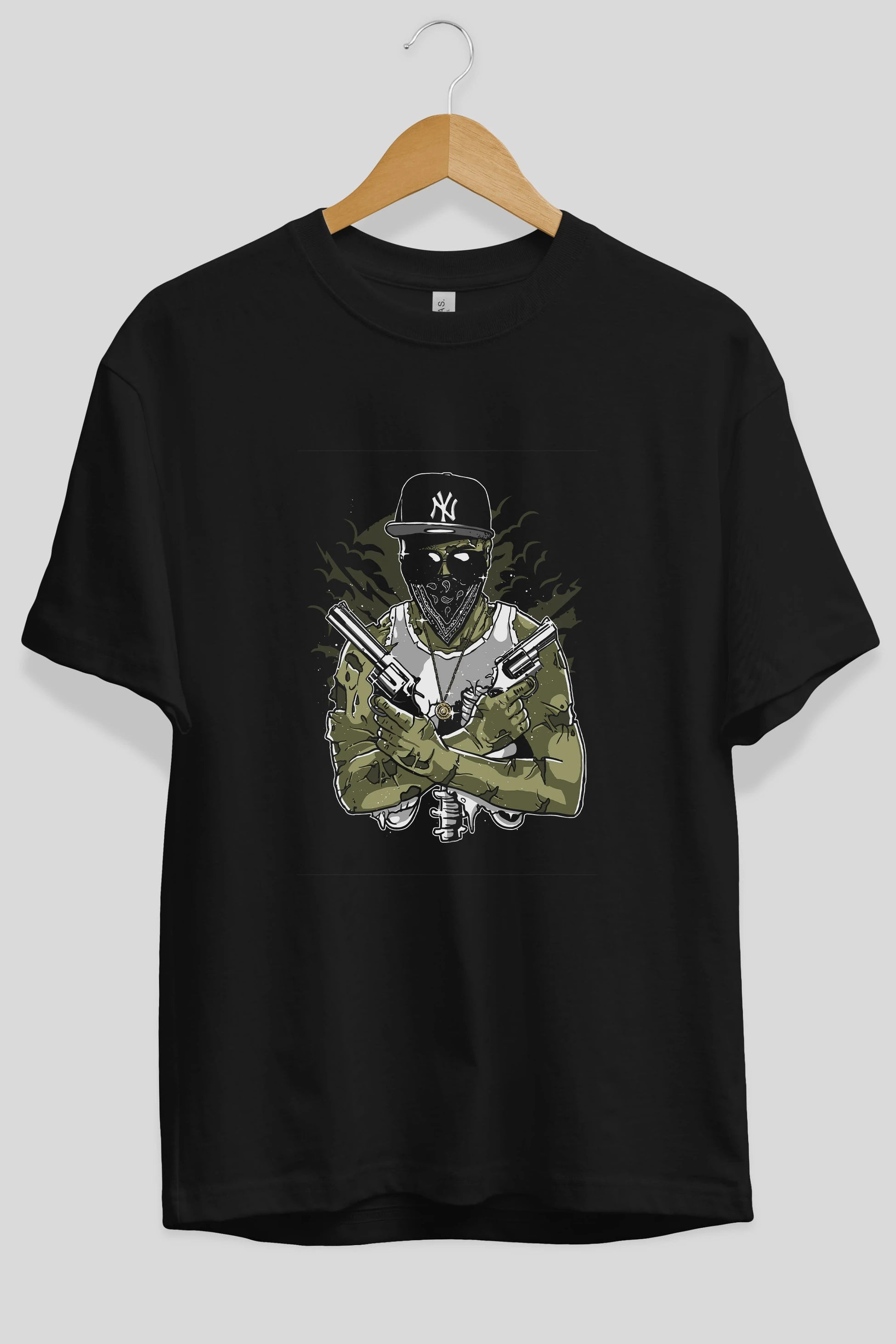 Gangsta Zombie Ön Baskılı Oversize t-shirt Erkek Kadın Unisex %100 Pamuk tişort