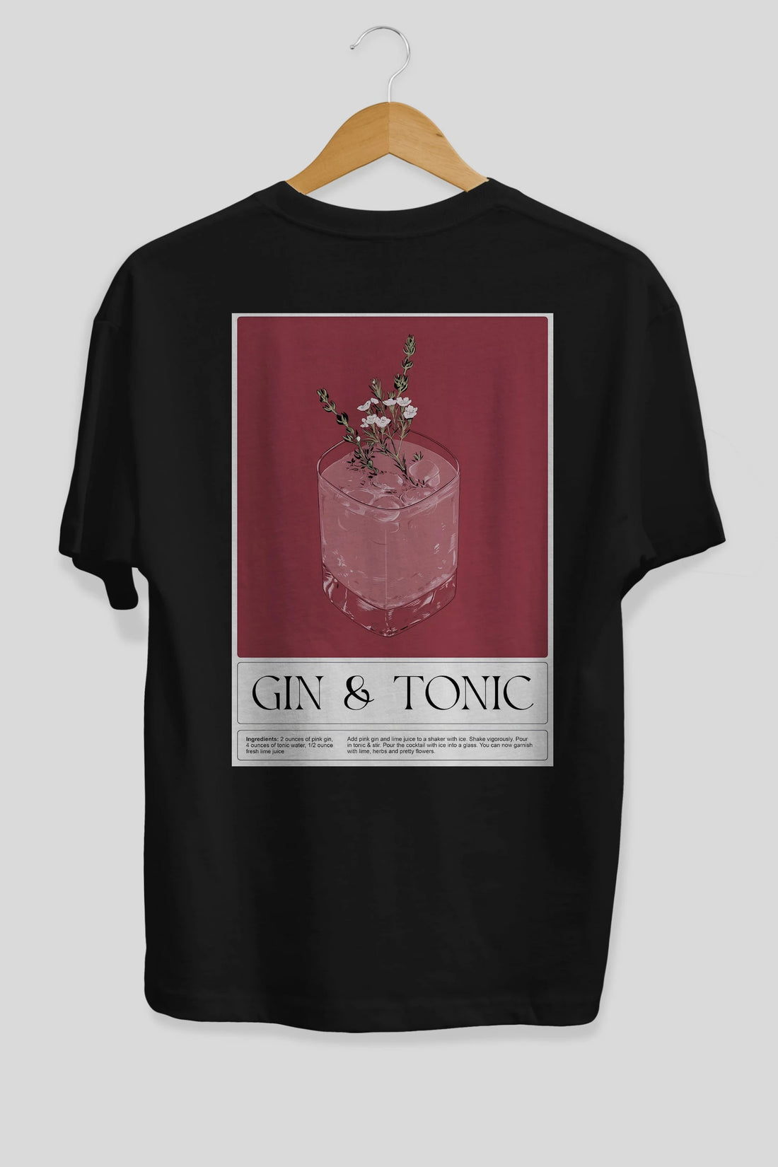 Gin Tonic 4 Arka Baskılı Oversize t-shirt Erkek Kadın Unisex %100 Pamuk Bisiklet Yaka tişort