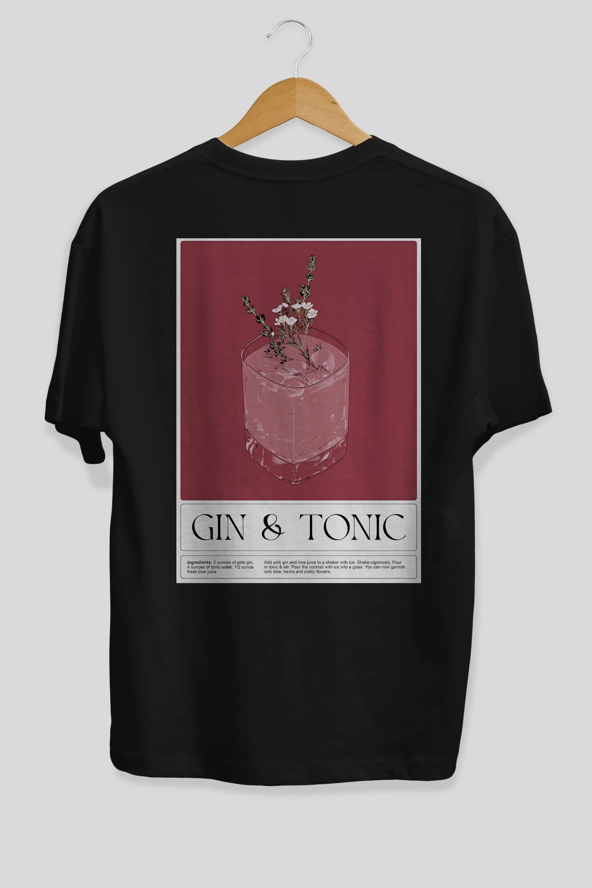 Gin Tonic 4 Arka Baskılı Oversize t-shirt Erkek Kadın Unisex %100 Pamuk Bisiklet Yaka tişort