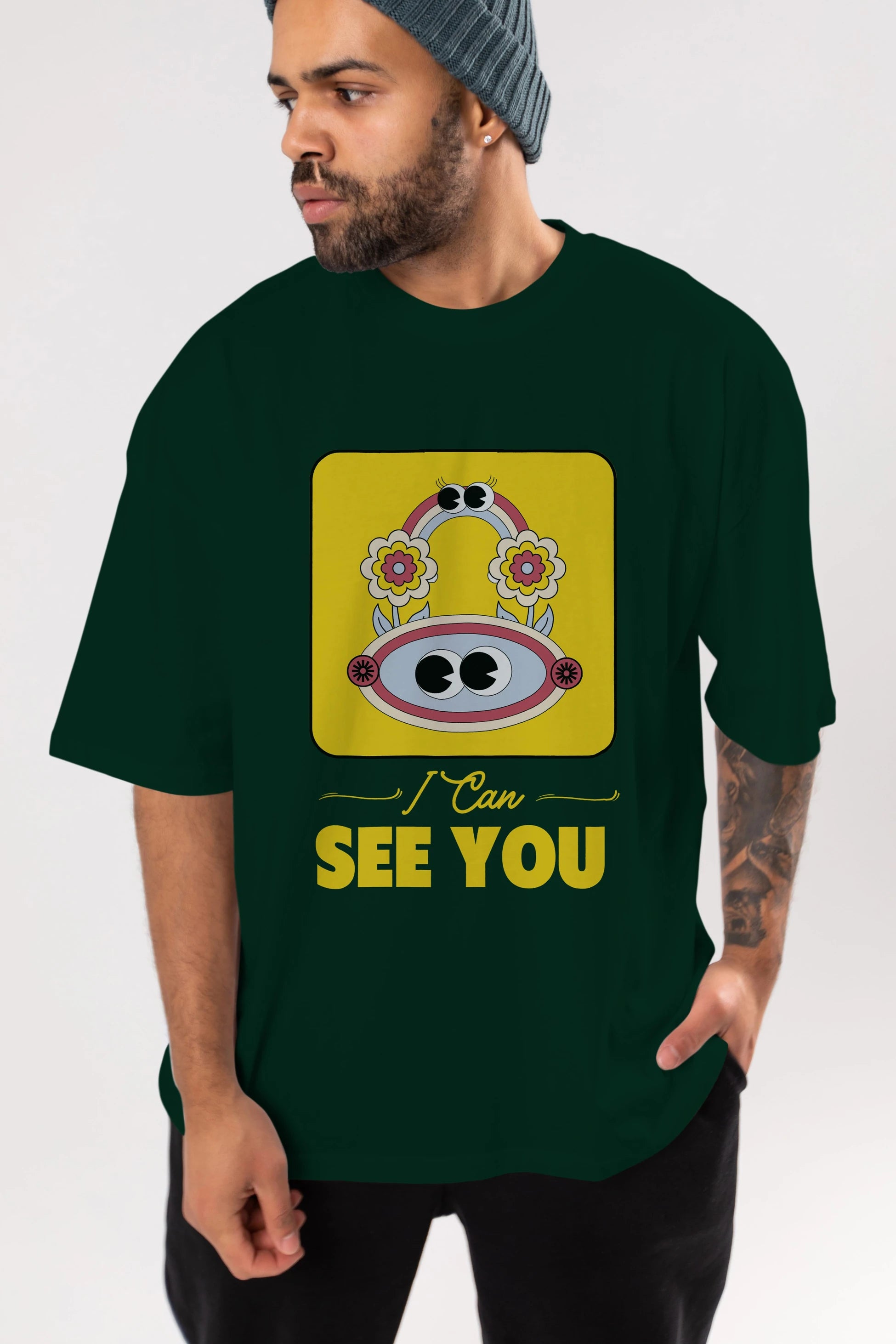 I Can See You Yazılı Ön Baskılı Oversize t-shirt Erkek Kadın Unisex