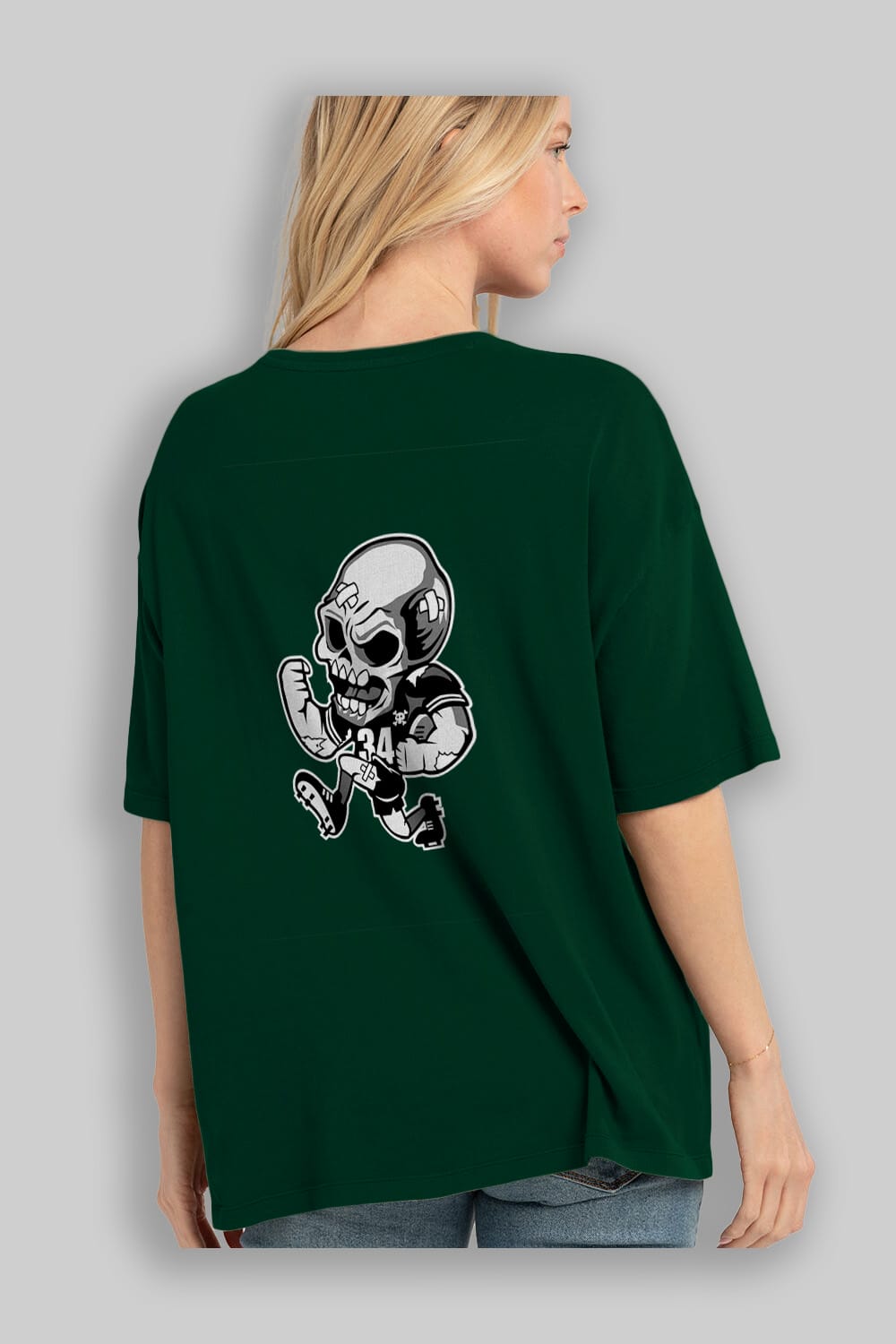 Skull Football Arka Baskılı Oversize t-shirt Erkek Kadın Unisex %100 Pamuk tişort