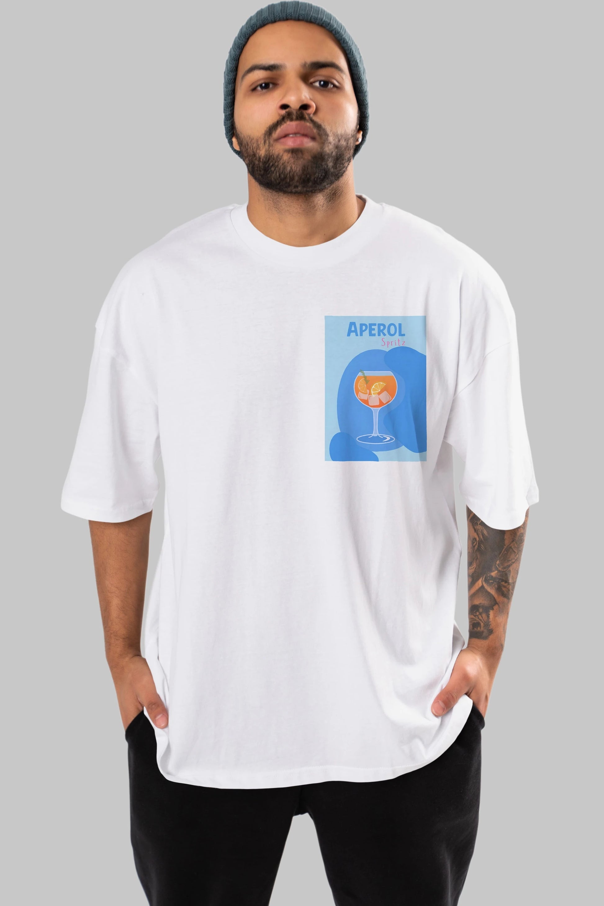 Aperol Spritz 10 Ön Sol Baskılı Oversize t-shirt Erkek Kadın Unisex %100 Pamuk Bisiklet Yaka tişort