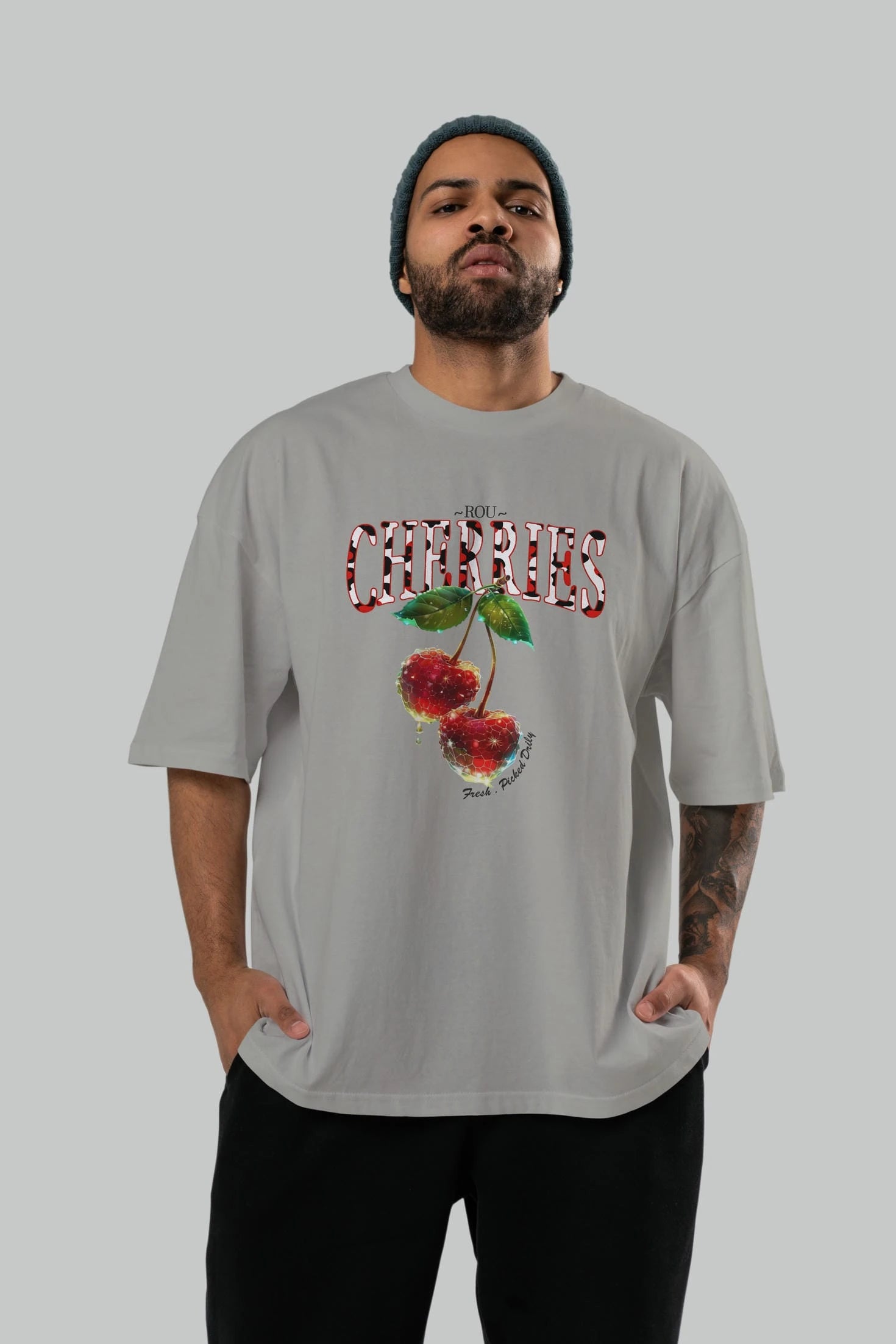 Cherry Cherries 7 Ön Baskılı Oversize t-shirt Erkek Kadın Pamuk Bisiklet Yaka tişort