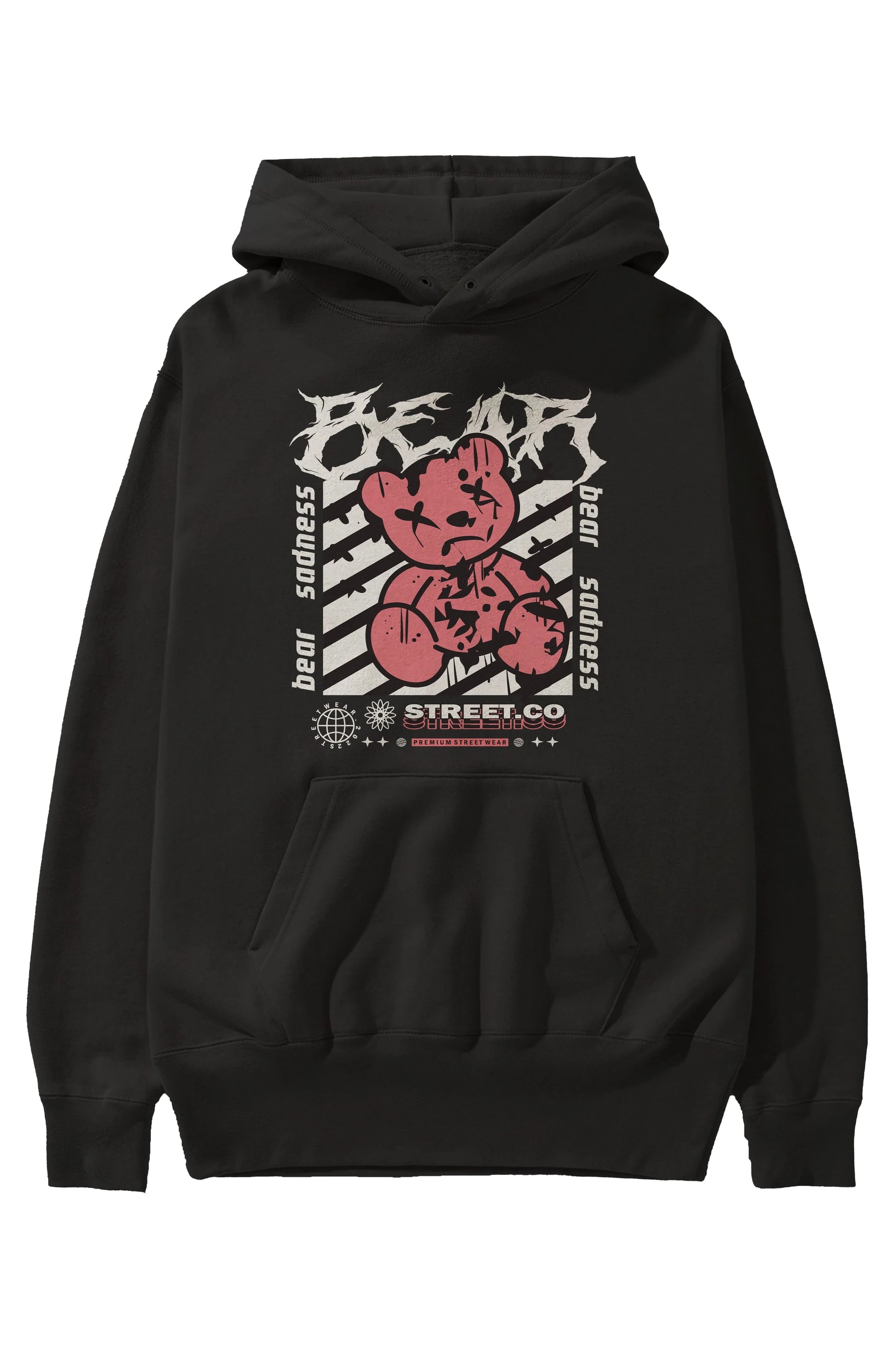 Bear Sadness Ön Baskılı Hoodie Oversize Kapüşonlu Sweatshirt Erkek Kadın Unisex