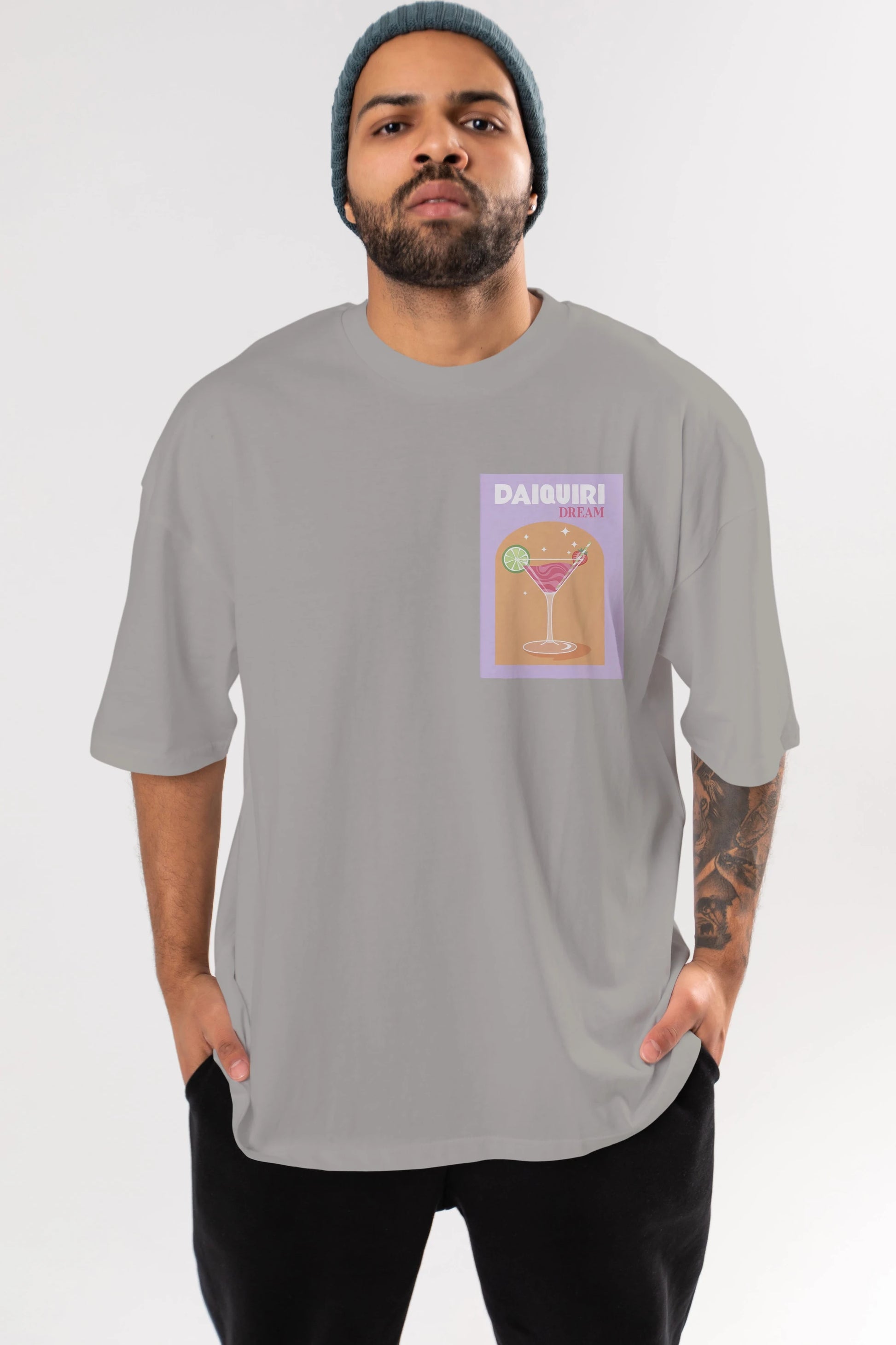 Daiquiri Dream Ön Sol Baskılı Oversize t-shirt Erkek Kadın Unisex %100 Pamuk Bisiklet Yaka tişort