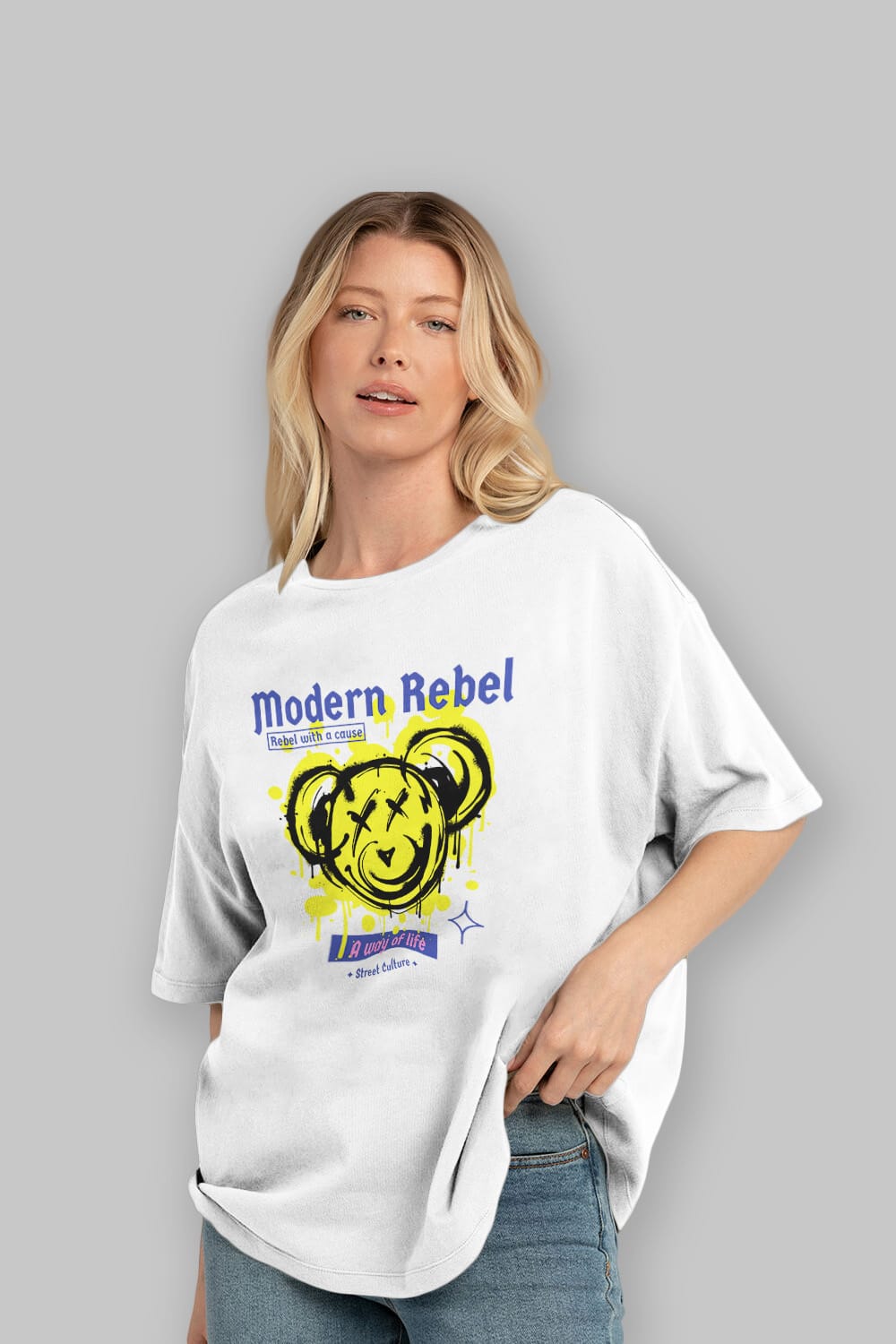 Modern Rebel Bear Ön Baskılı Oversize t-shirt Erkek Kadın Unisex
