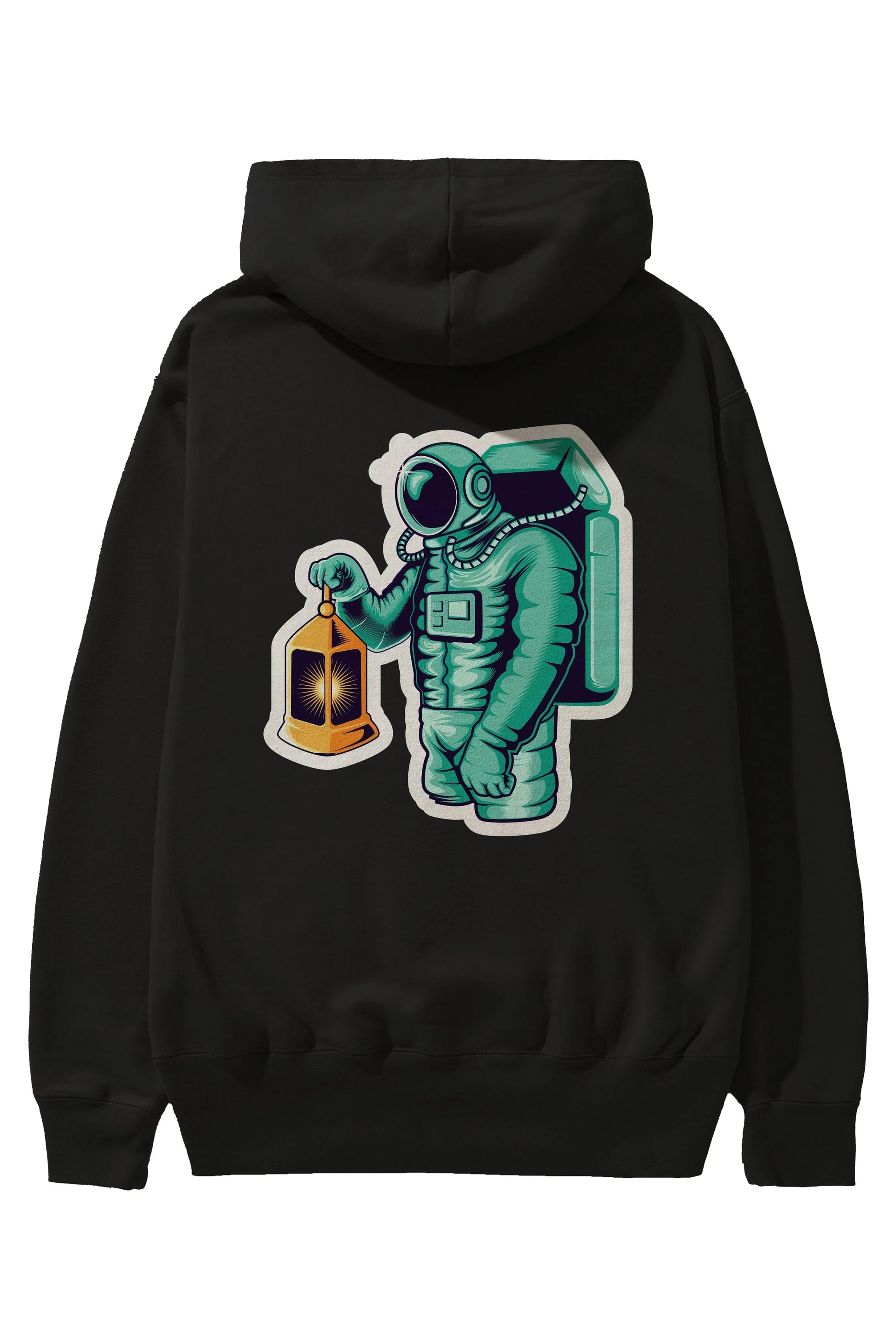 Astronaut Lantern Sticker Arka Baskılı Hoodie Oversize Kapüşonlu Sweatshirt Erkek Kadın Unisex