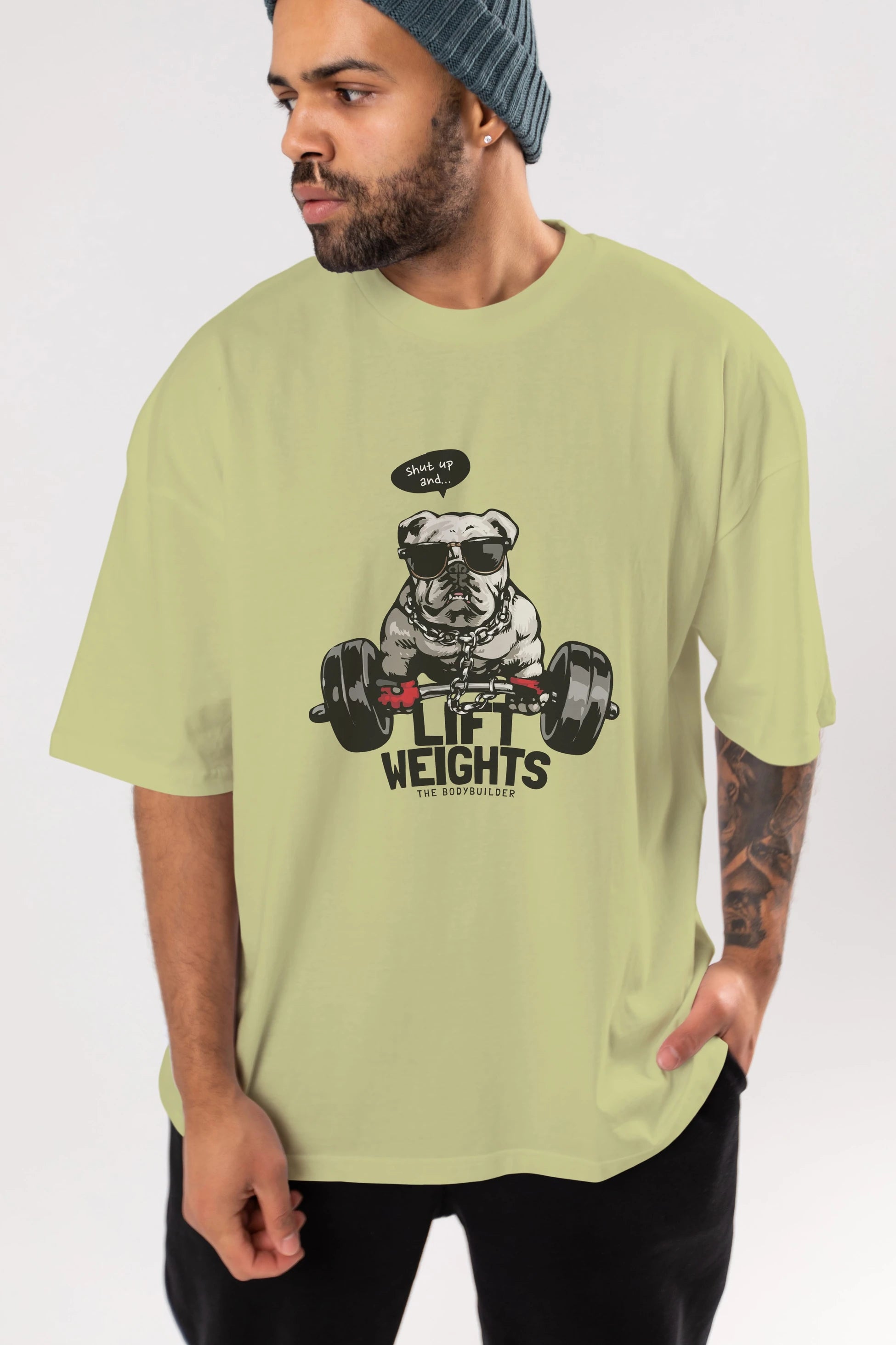 Teddy Bear Lift Weights Ön Baskılı Oversize t-shirt Erkek Kadın Unisex %100 Pamuk