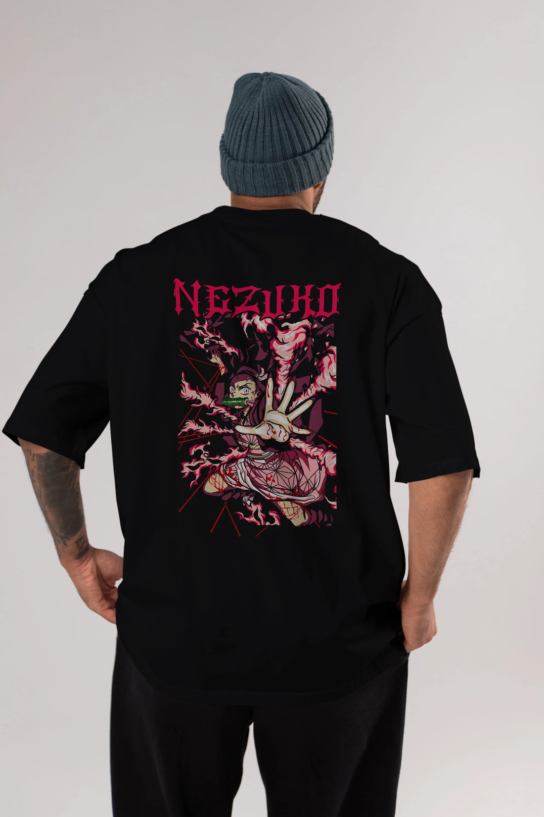 NEZUKO KAMADO Anime Arka Baskılı Oversize t-shirt Erkek Kadın Unisex