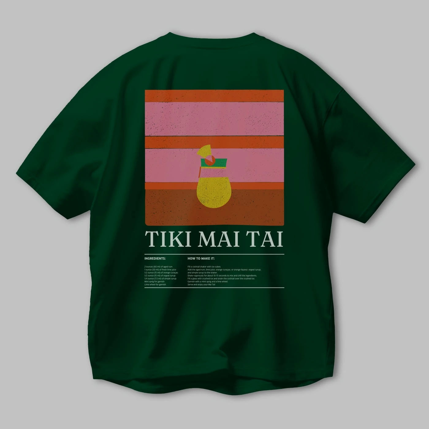 Tiki Mai Tai Kokteyl Serisi Arka Baskılı Oversize t-shirt Erkek Kadın %100 Pamuk Bisiklet Yaka tişort