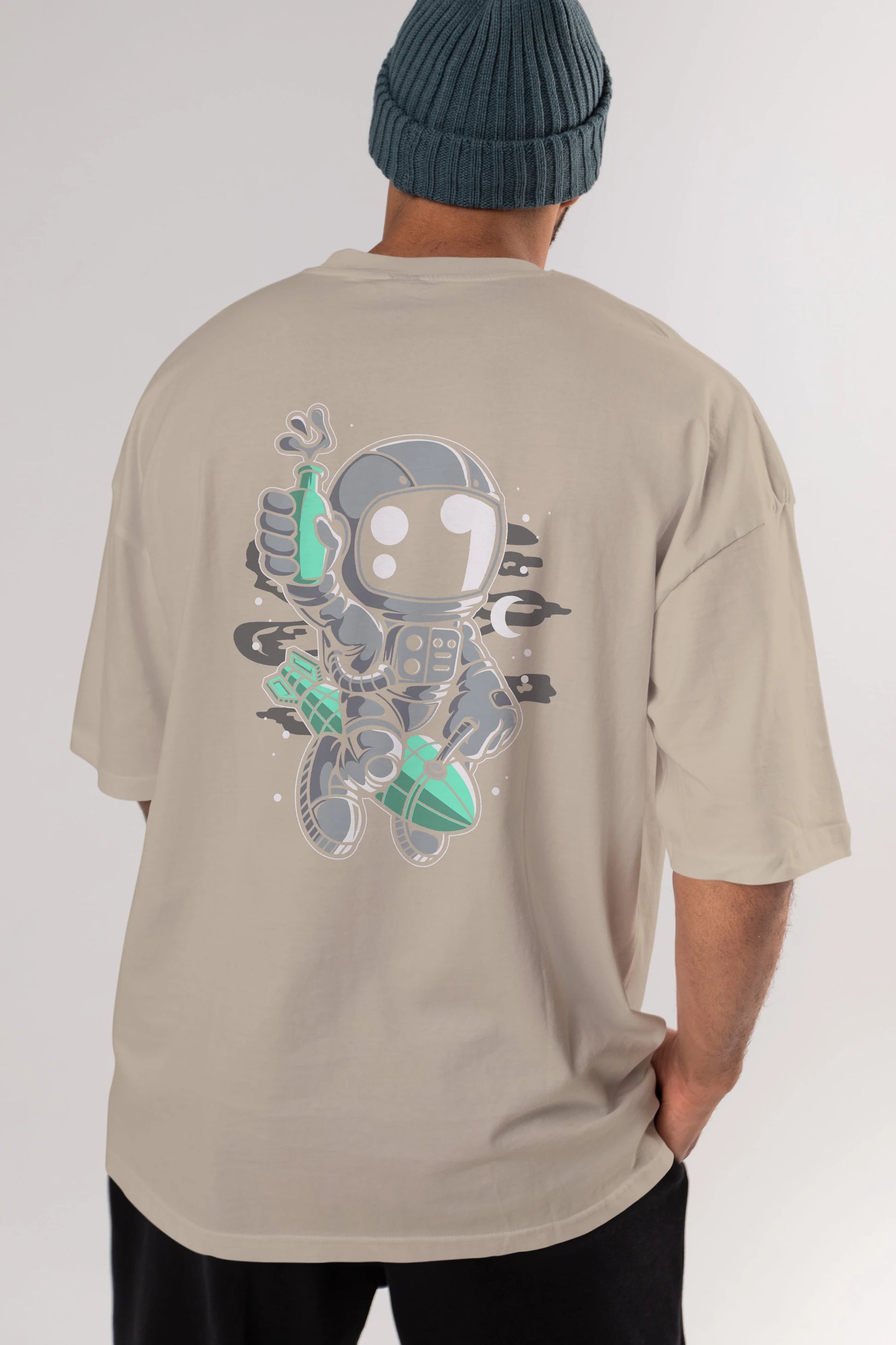Astronaut Rocket Arka Baskılı Oversize t-shirt Erkek Kadın Unisex