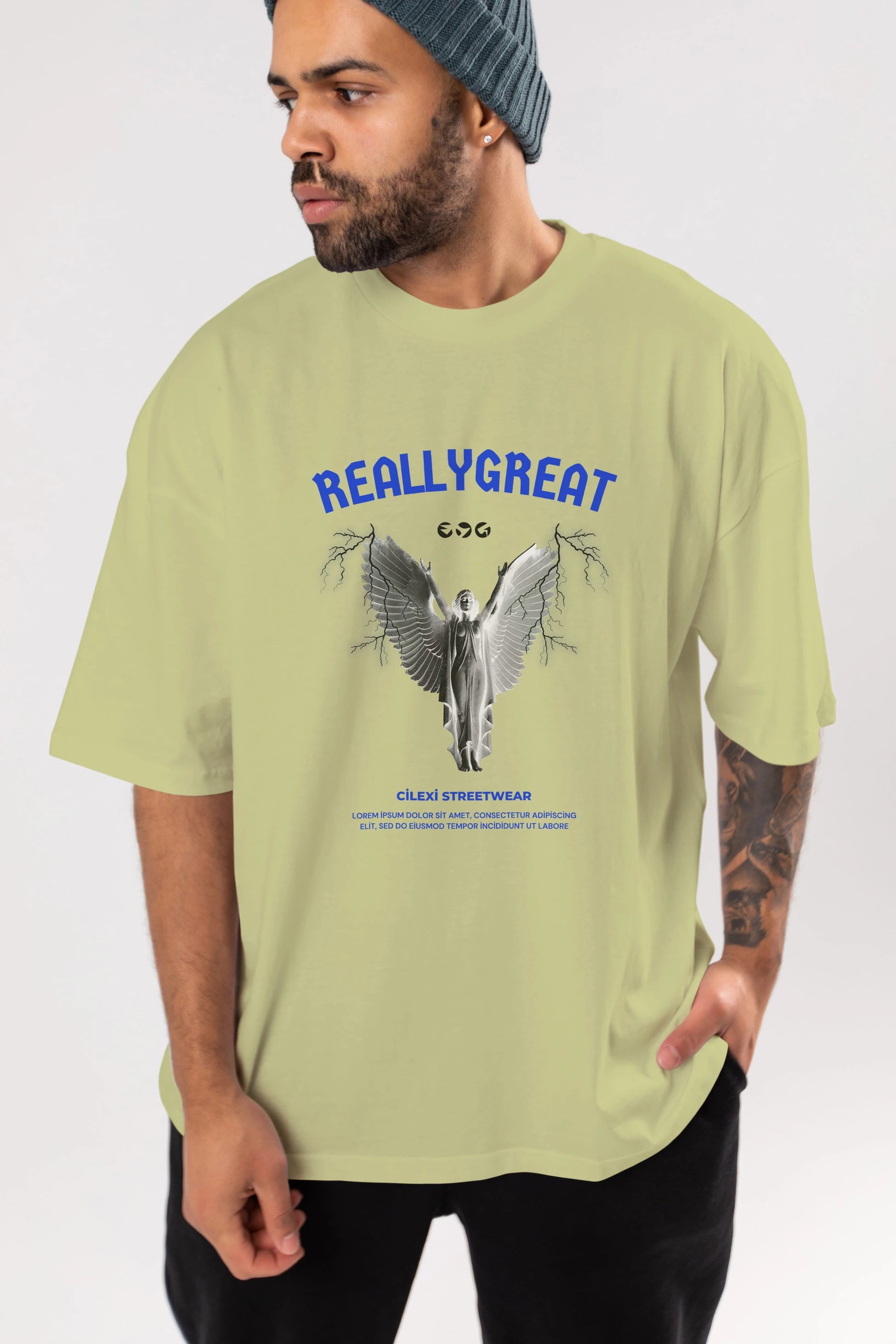 Reallygreat Angel Ön Baskılı Oversize t-shirt Erkek Kadın Unisex