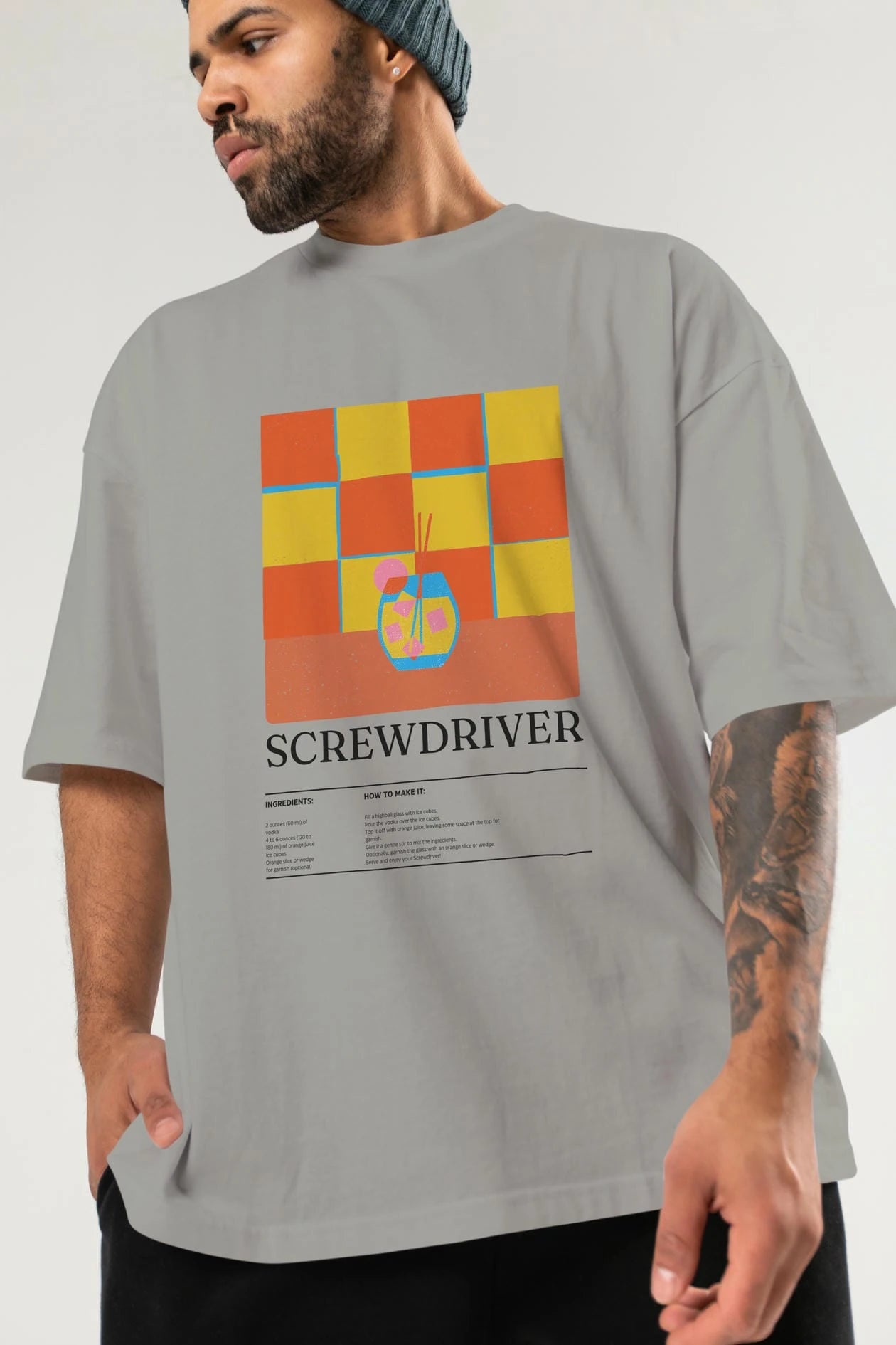 Screwdriver Kokteyl Ön Baskılı Oversize t-shirt Erkek Kadın %100 Pamuk Bisiklet Yaka tişort