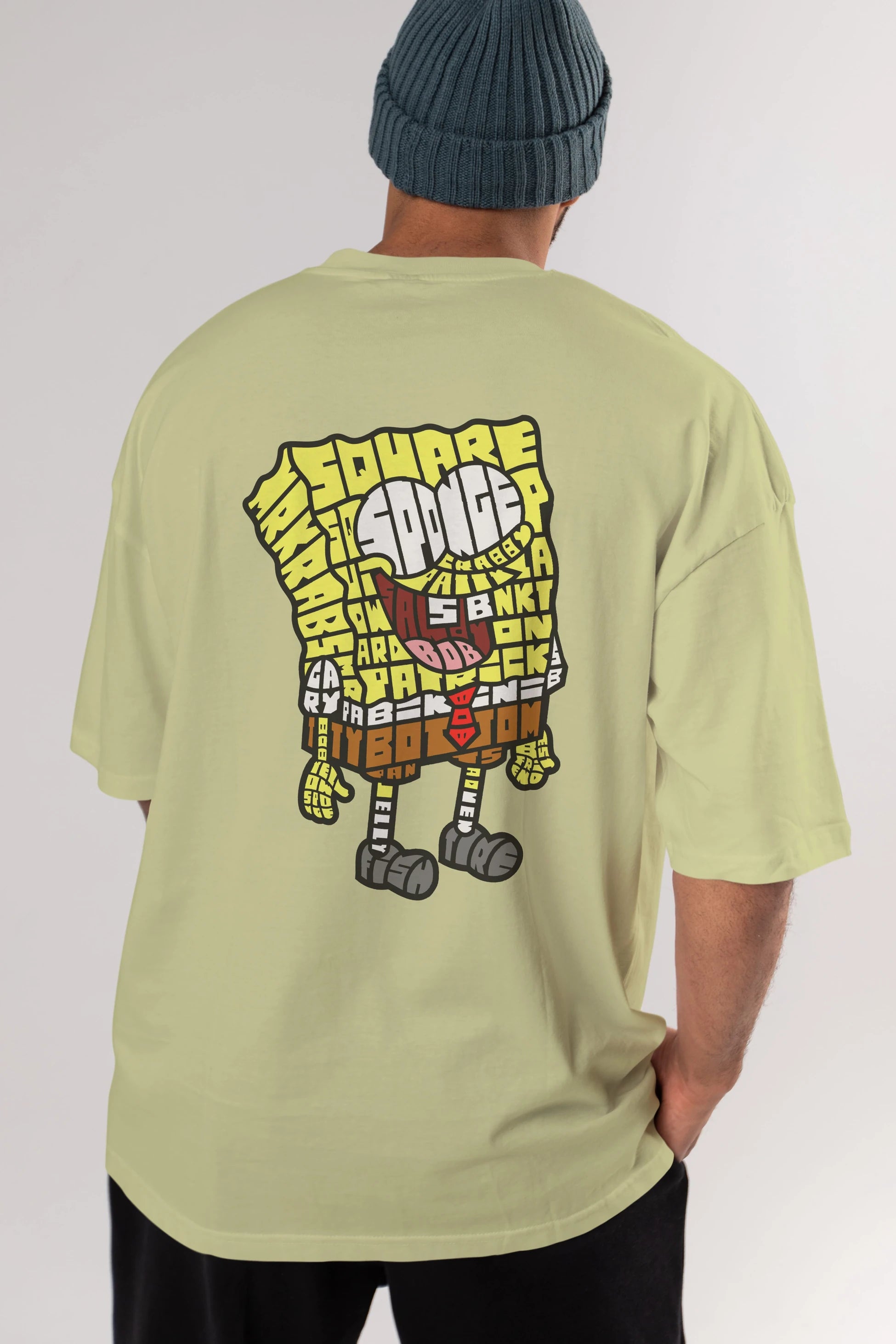 Yellow Sponge Arka Baskılı Oversize t-shirt %100 pamuk Erkek Kadın Unisex