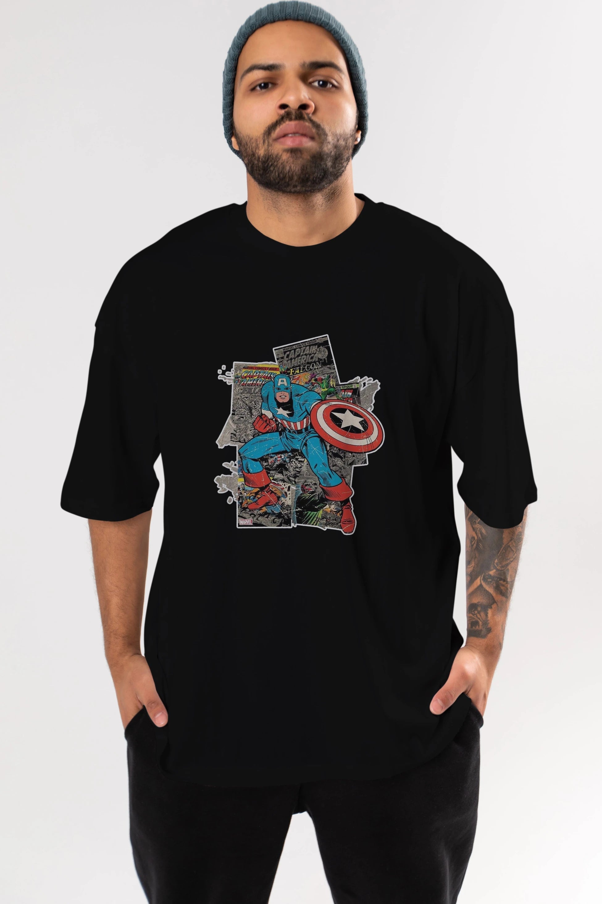 Captain America (2) Ön Baskılı Oversize t-shirt Erkek Kadın Unisex %100 Pamuk Bisiklet Yaka tişort