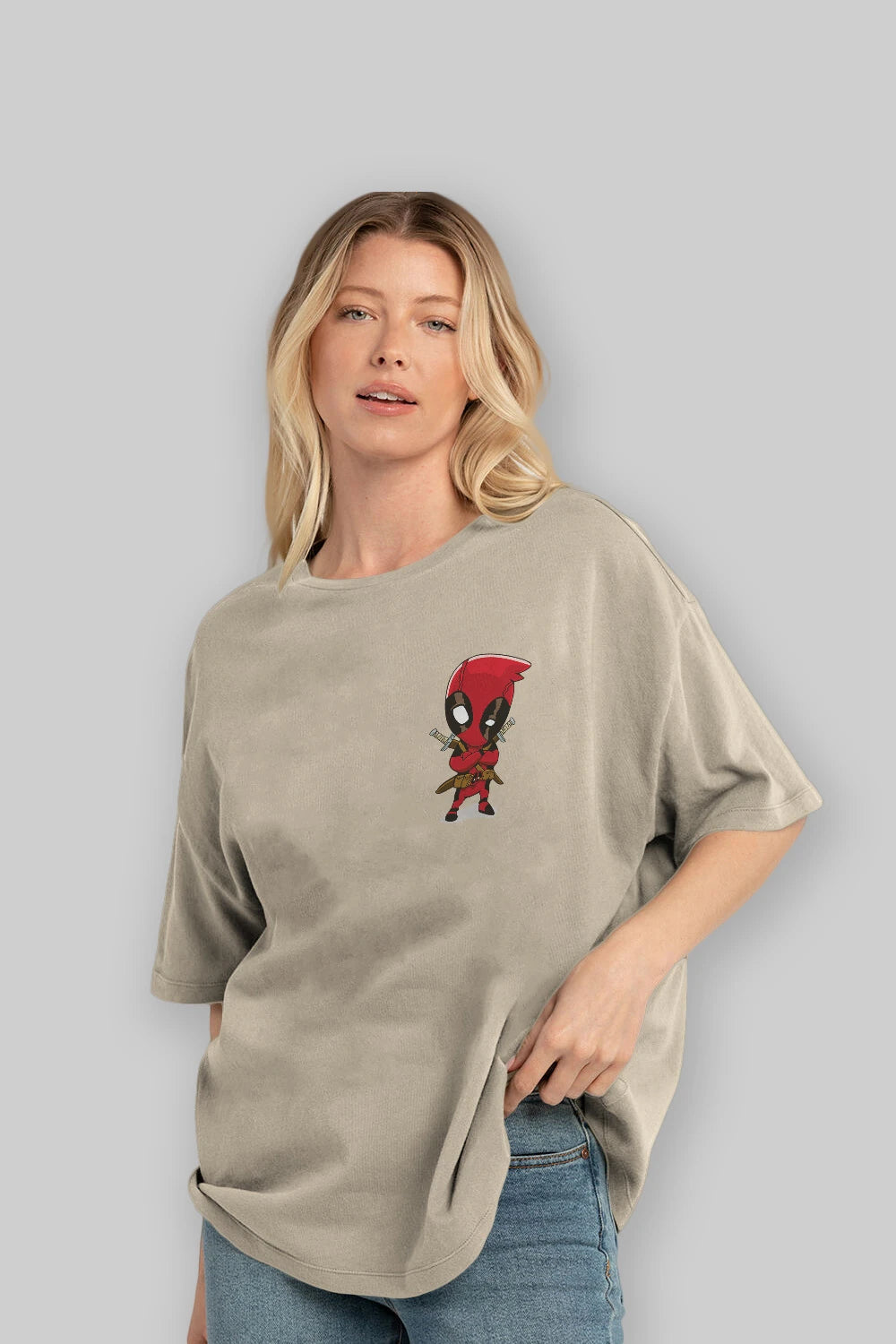 Deadpool (19) Ön Sol Baskılı Oversize t-shirt Erkek Kadın Unisex %100 Pamuk Bisiklet Yaka tişort