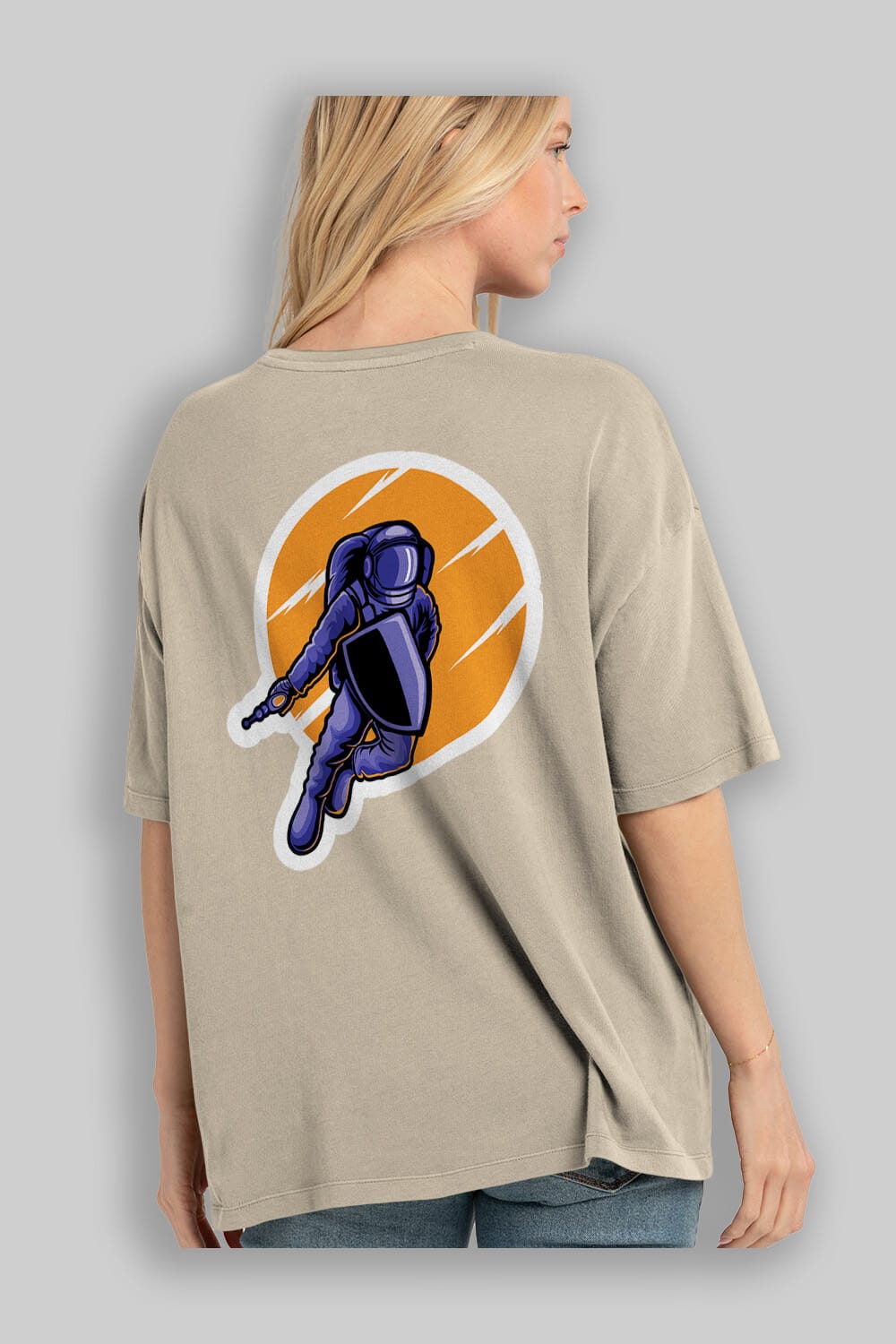 Astro Wars Sticker Arka Baskılı Oversize t-shirt Erkek Kadın Unisex