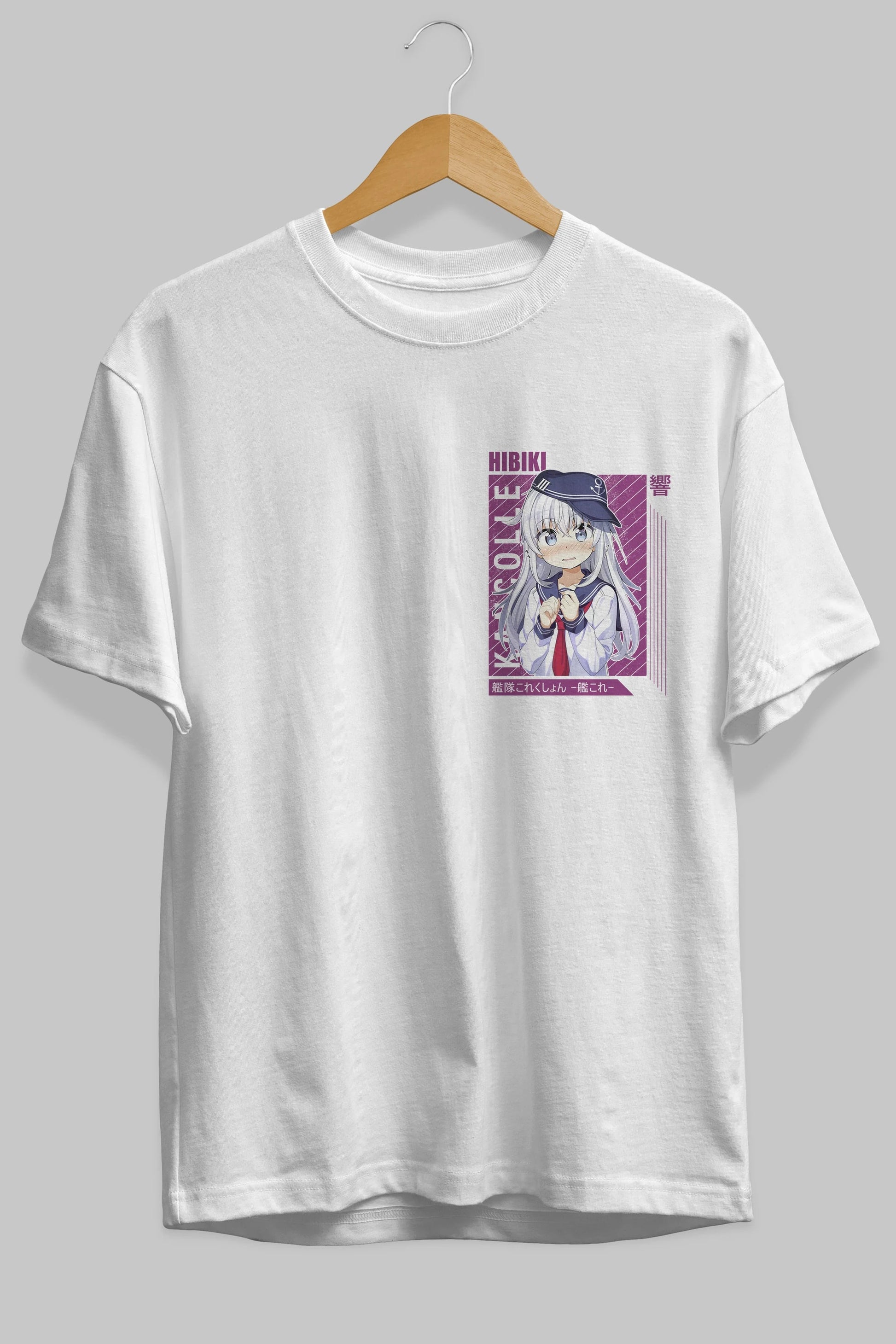 Hibiki 4 Ön Sol Baskılı Oversize t-shirt Erkek Kadın Unisex %100 Pamuk Bisiklet Yaka tişort