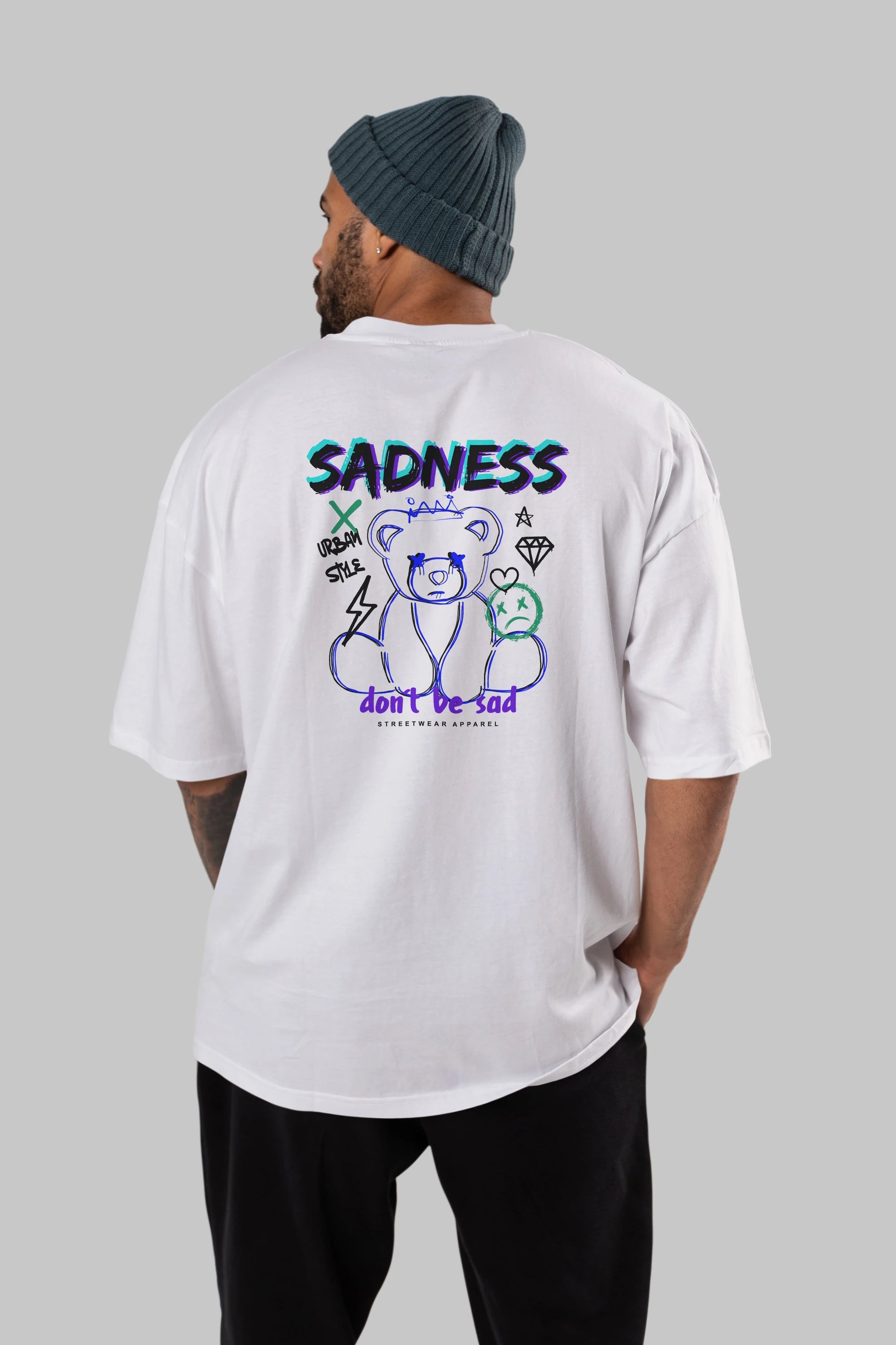 Teddy Bear Sadness Arka Baskılı Oversize t-shirt Erkek Kadın Unisex