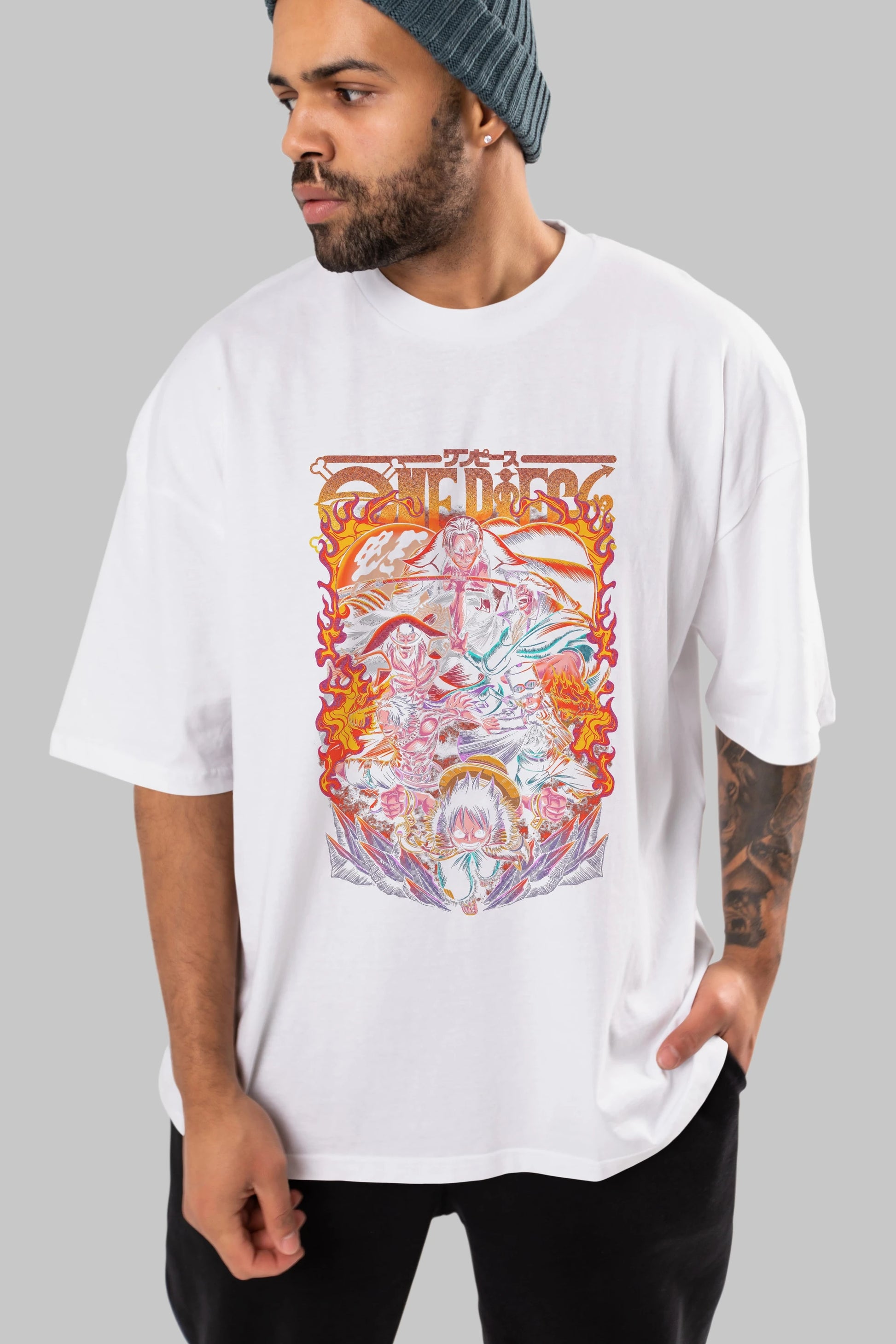 ONE PIECE (3) Anime Ön Baskılı Oversize t-shirt %100 pamuk Erkek Kadın Unisex