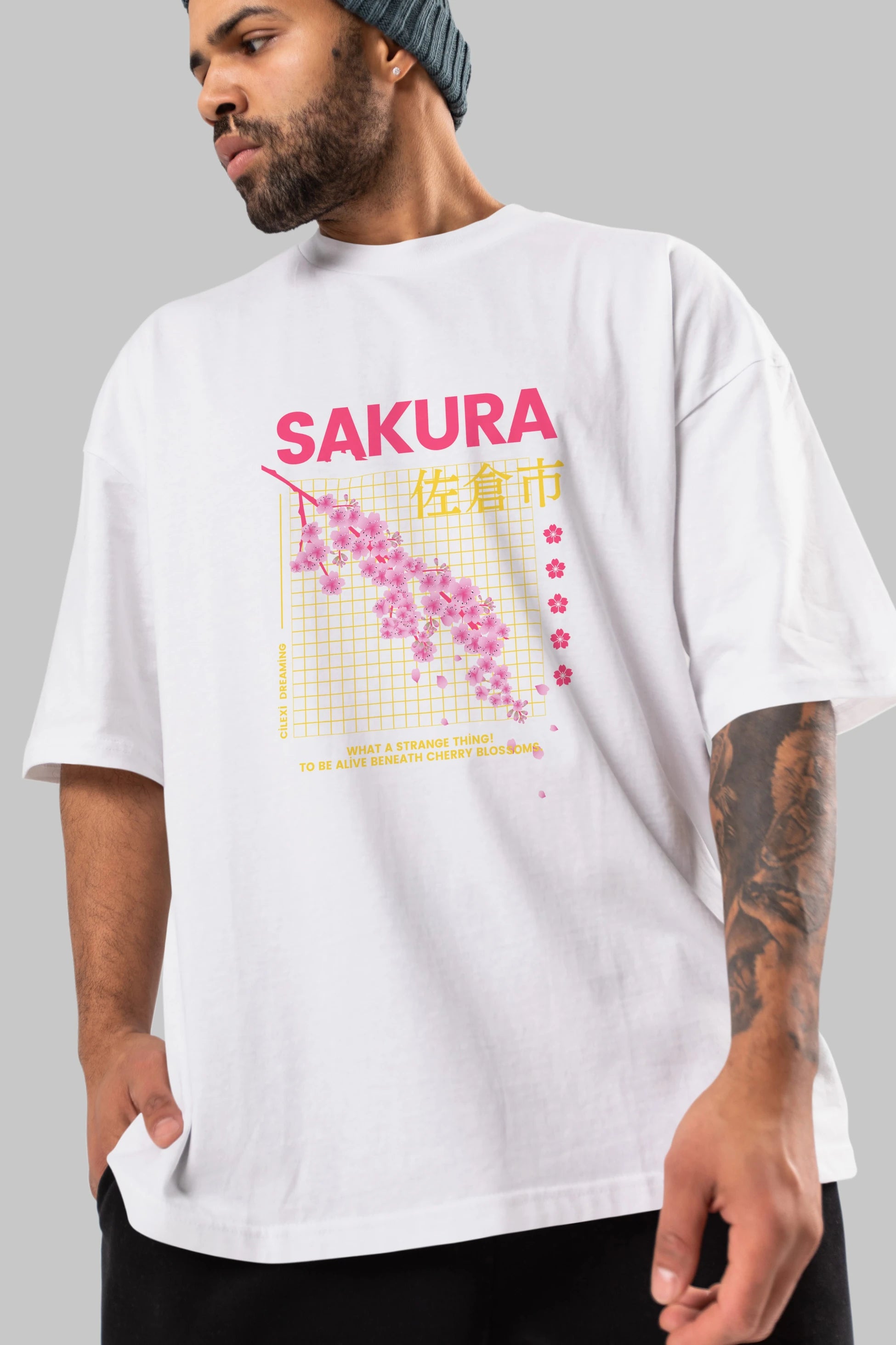 Sakura Streetwear Ön Baskılı Oversize t-shirt Erkek Kadın Unisex