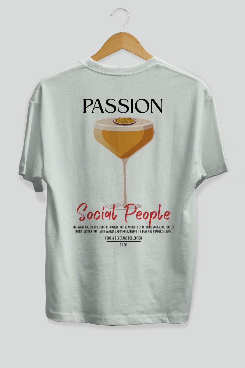 Passion Kokteyl Serisi Baskılı Oversize t-shirt Erkek Kadın Unisex %100 Pamuk Bisiklet Yaka tişort
