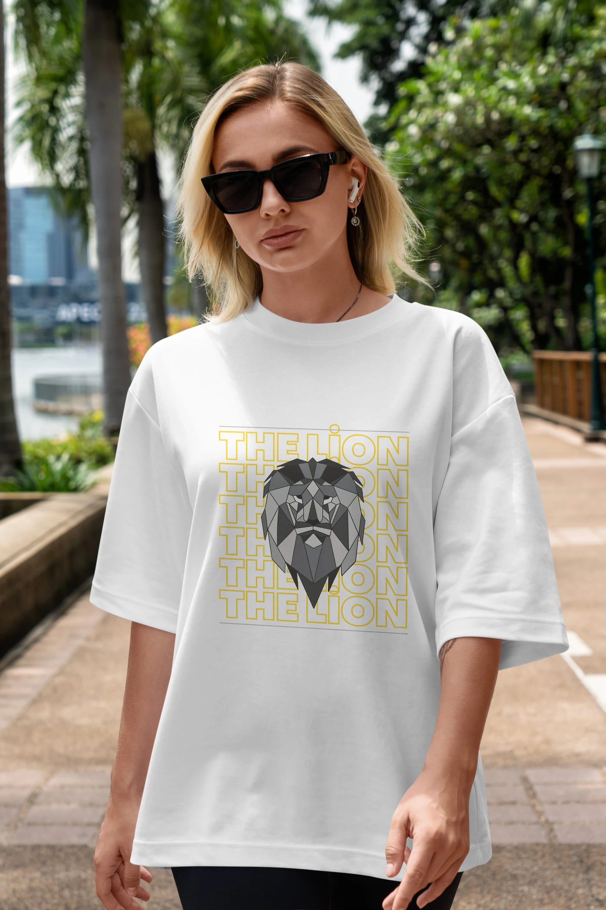 The Lion Yazılı Ön Baskılı Oversize t-shirt Erkek Kadın Unisex