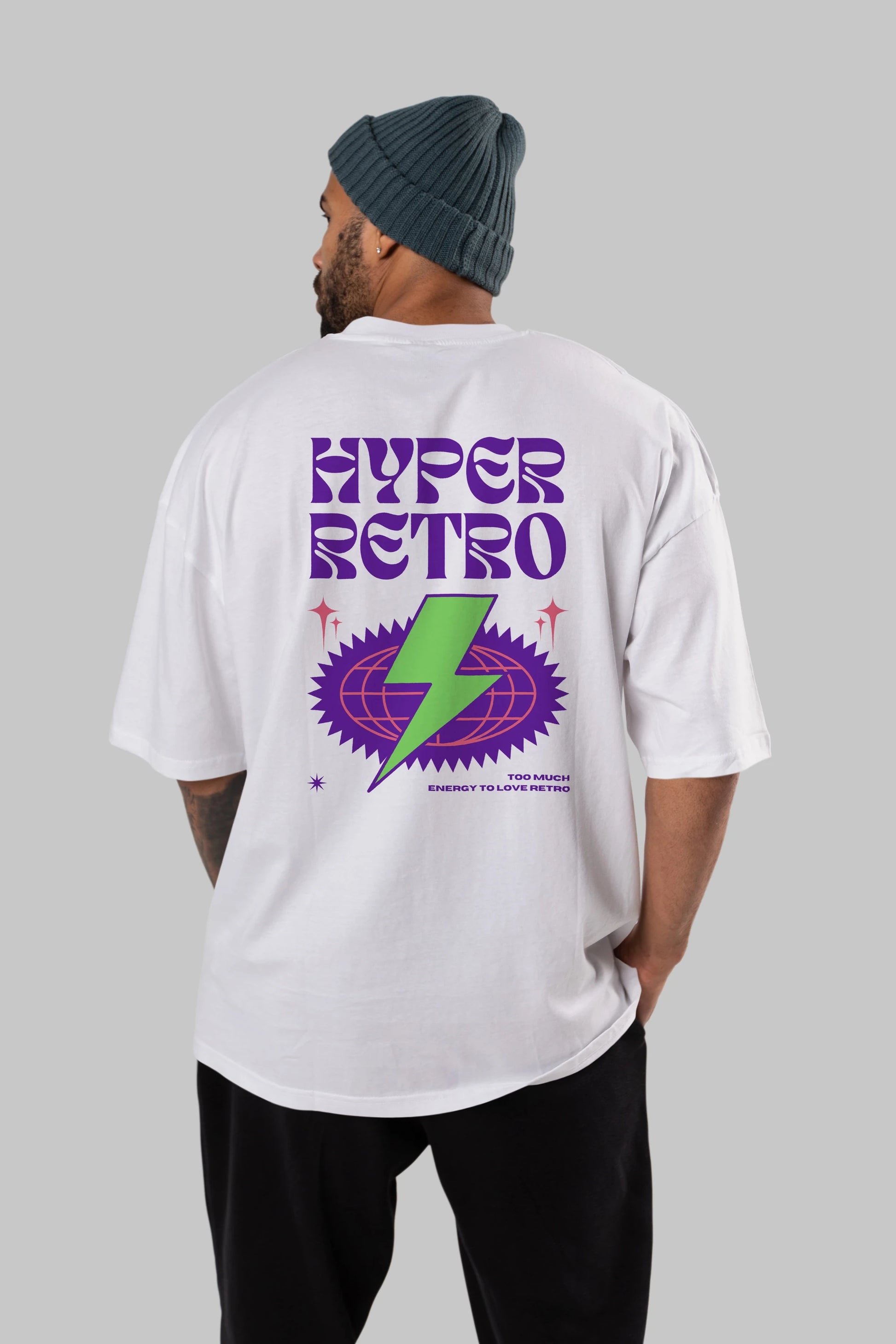 Hyper Retro Yazılı Arka Baskılı Oversize t-shirt Erkek Kadın Unisex