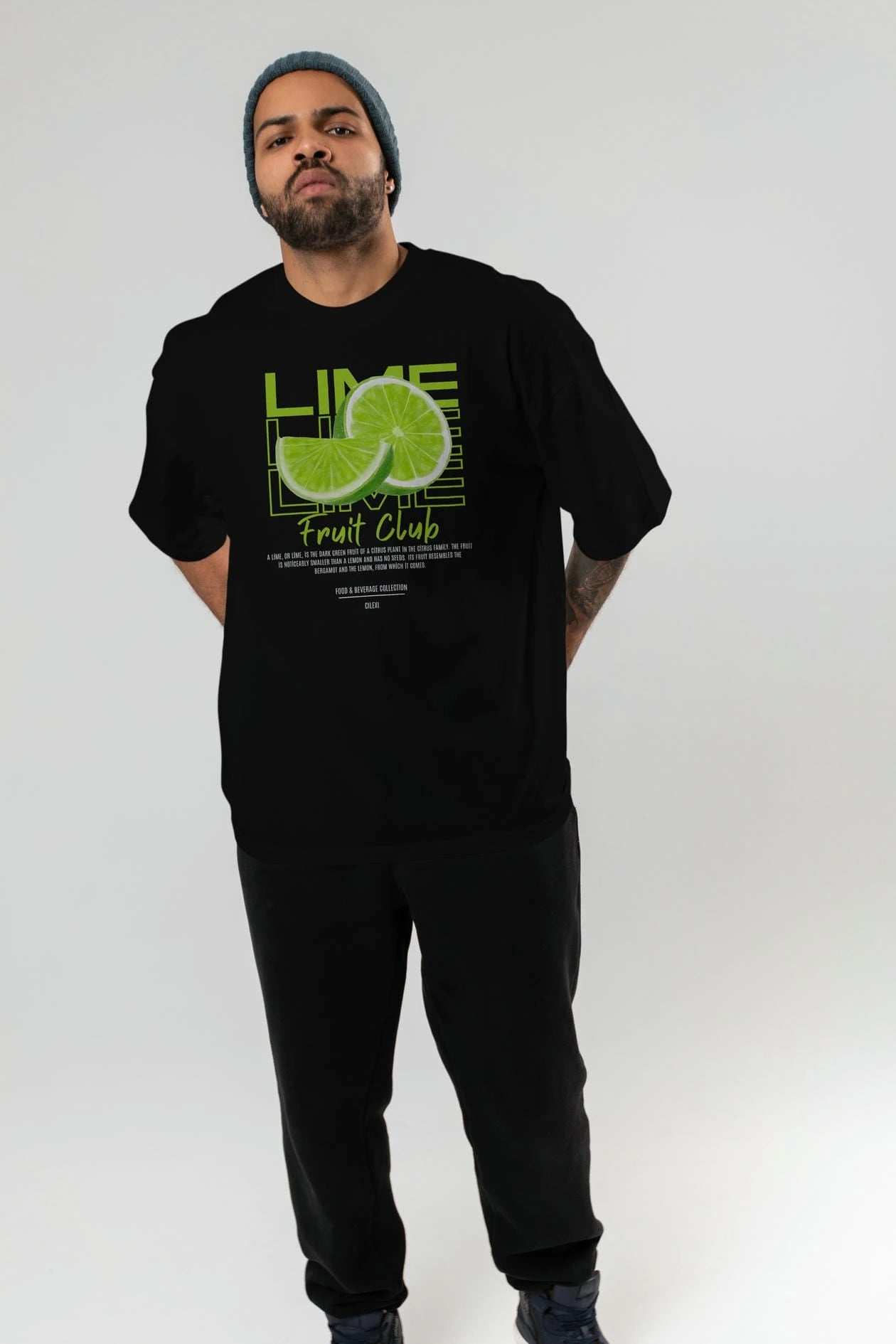 Lime Ön Baskılı Oversize t-shirt Erkek Kadın Pamuk Bisiklet Yaka tişort