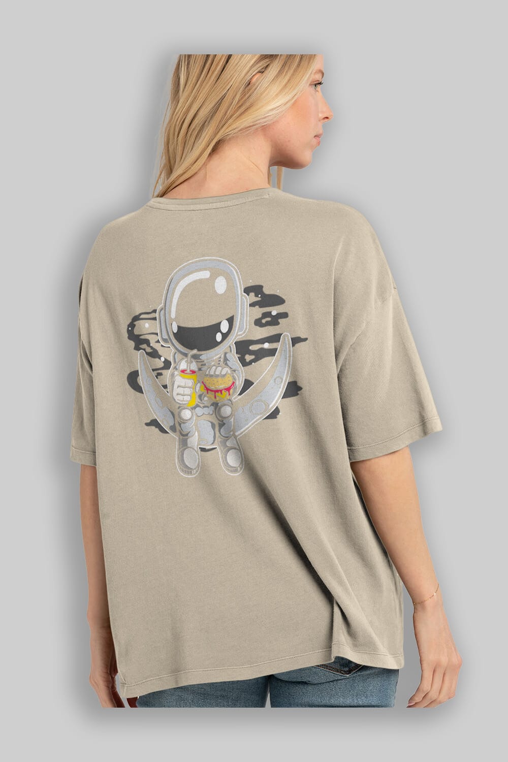 Astronaut Crescent Arka Baskılı Oversize t-shirt Erkek Kadın Unisex