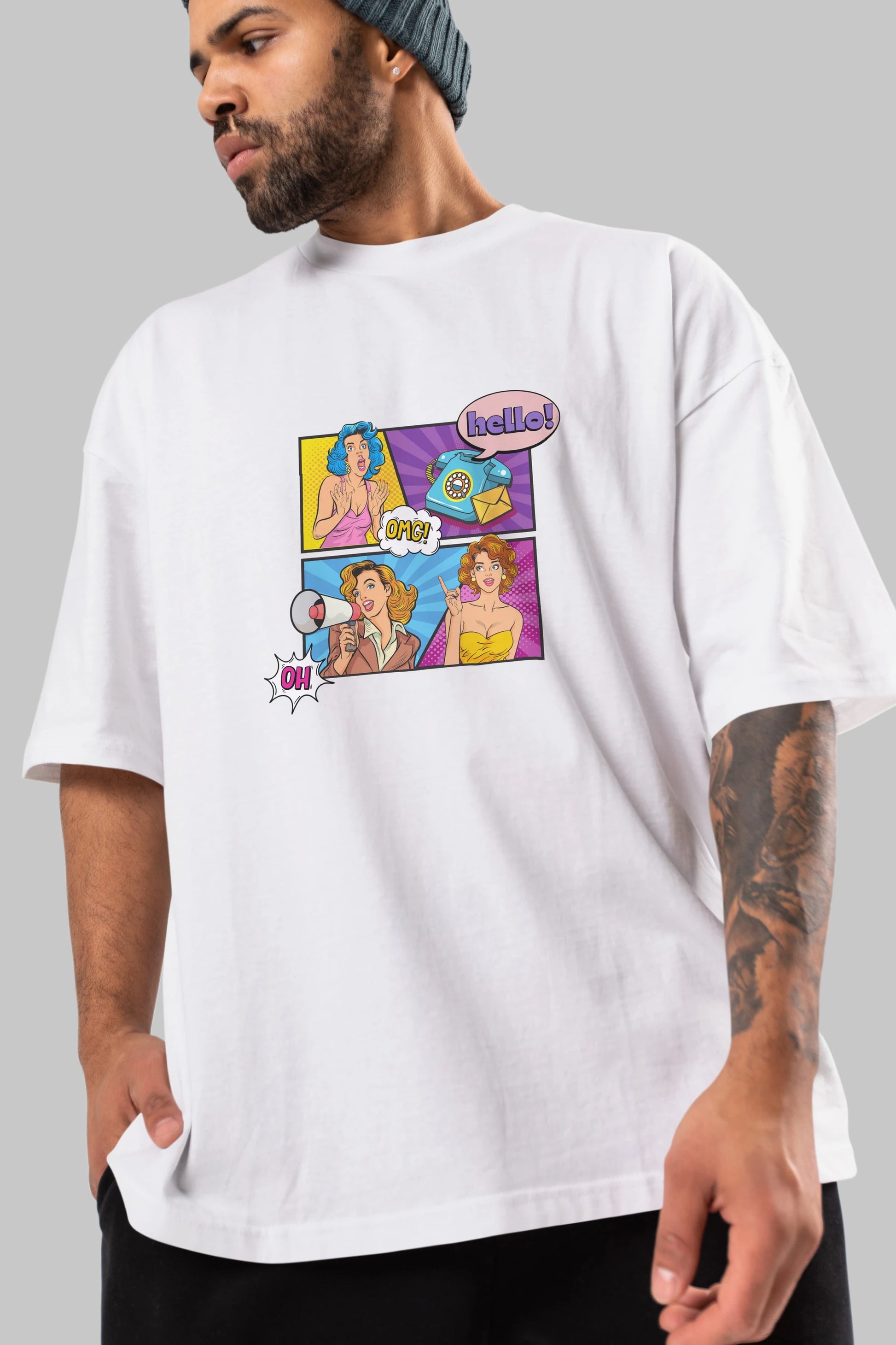 Hello OMG Ön Baskılı Oversize t-shirt Erkek Kadın Unisex