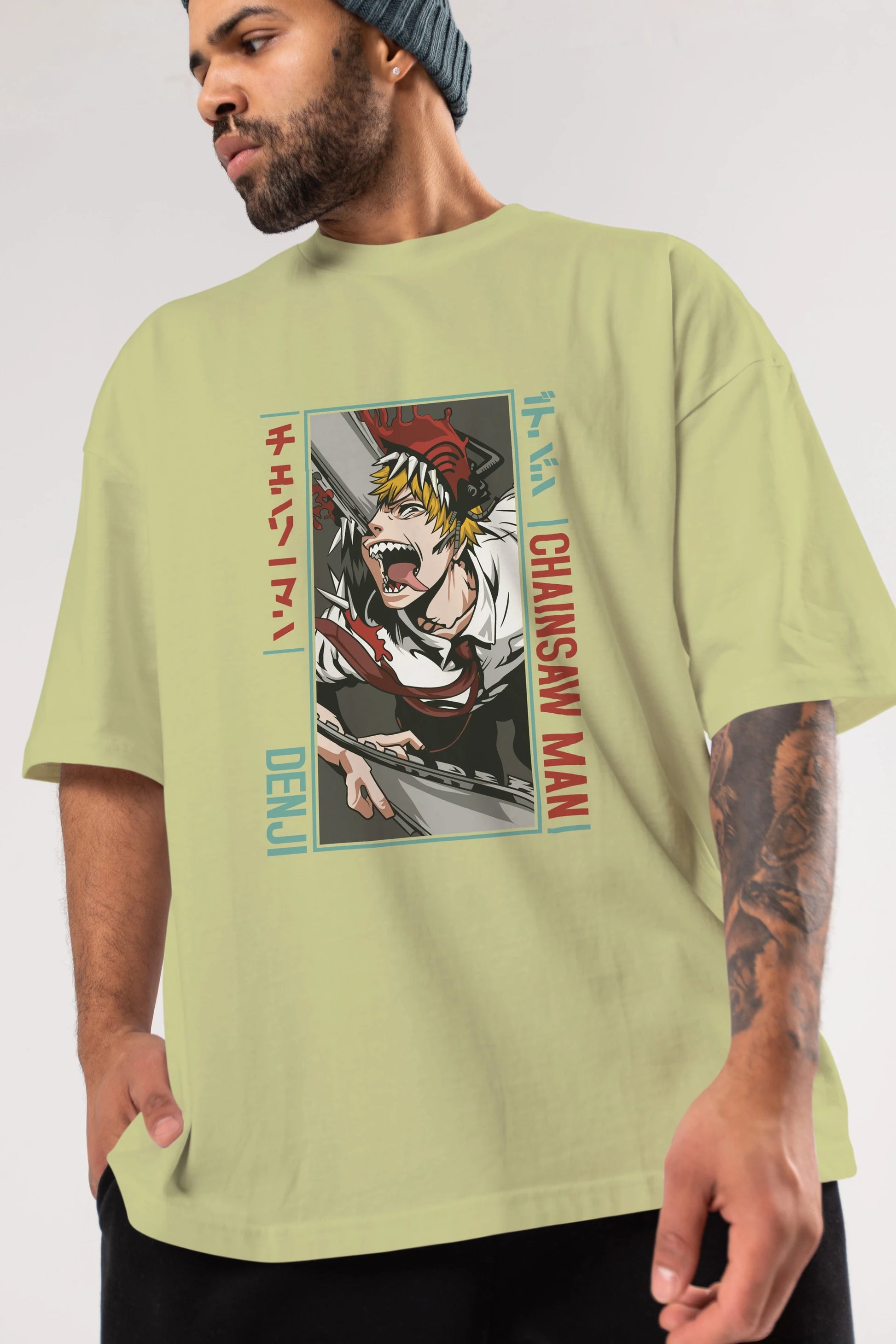 Denji Chainsaw Man Anime Ön Baskılı Oversize t-shirt %100 pamuk Erkek Kadın Unisex