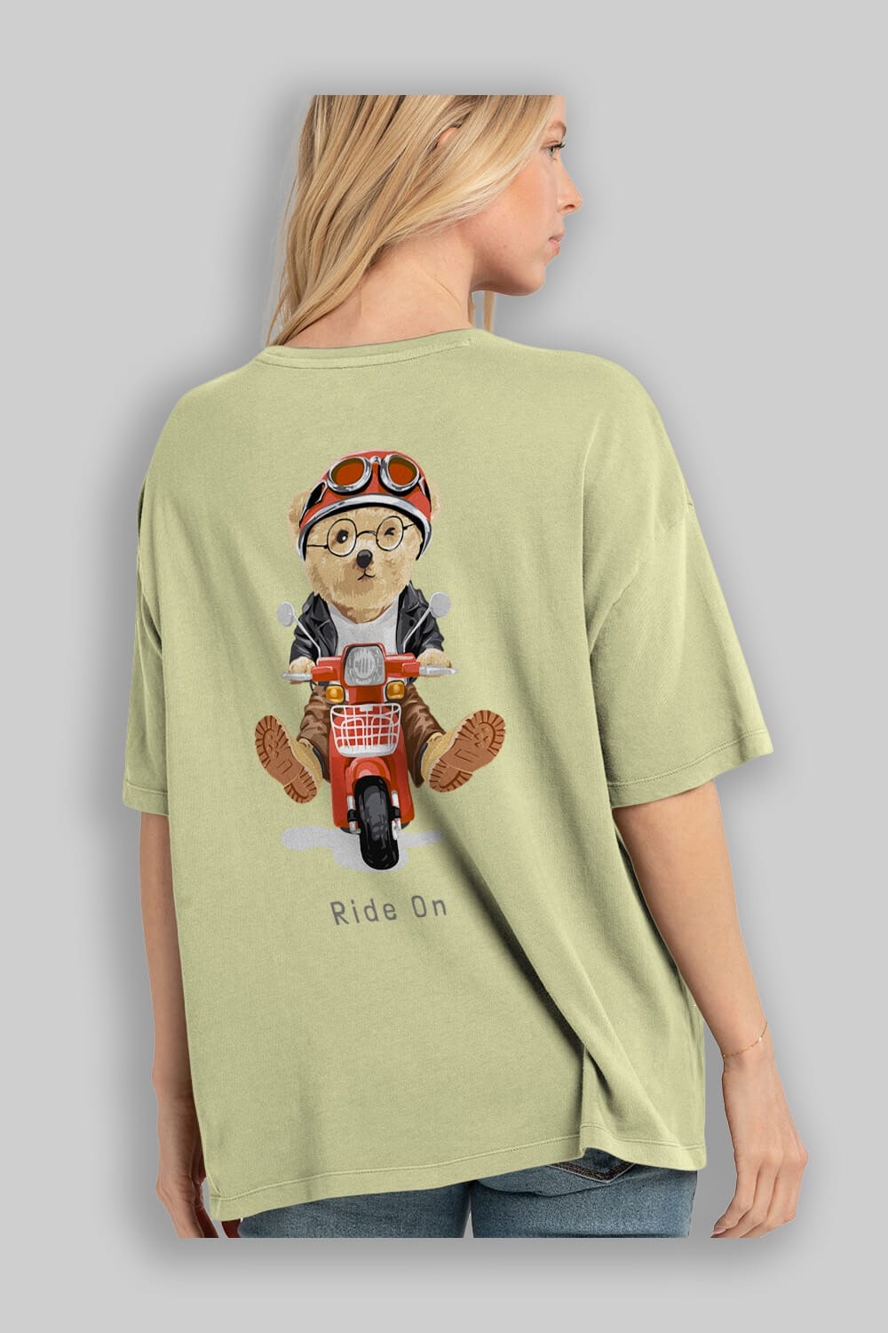 Teddy Bear Ride On Arka Baskılı Oversize t-shirt Erkek Kadın Unisex %100 Pamuk