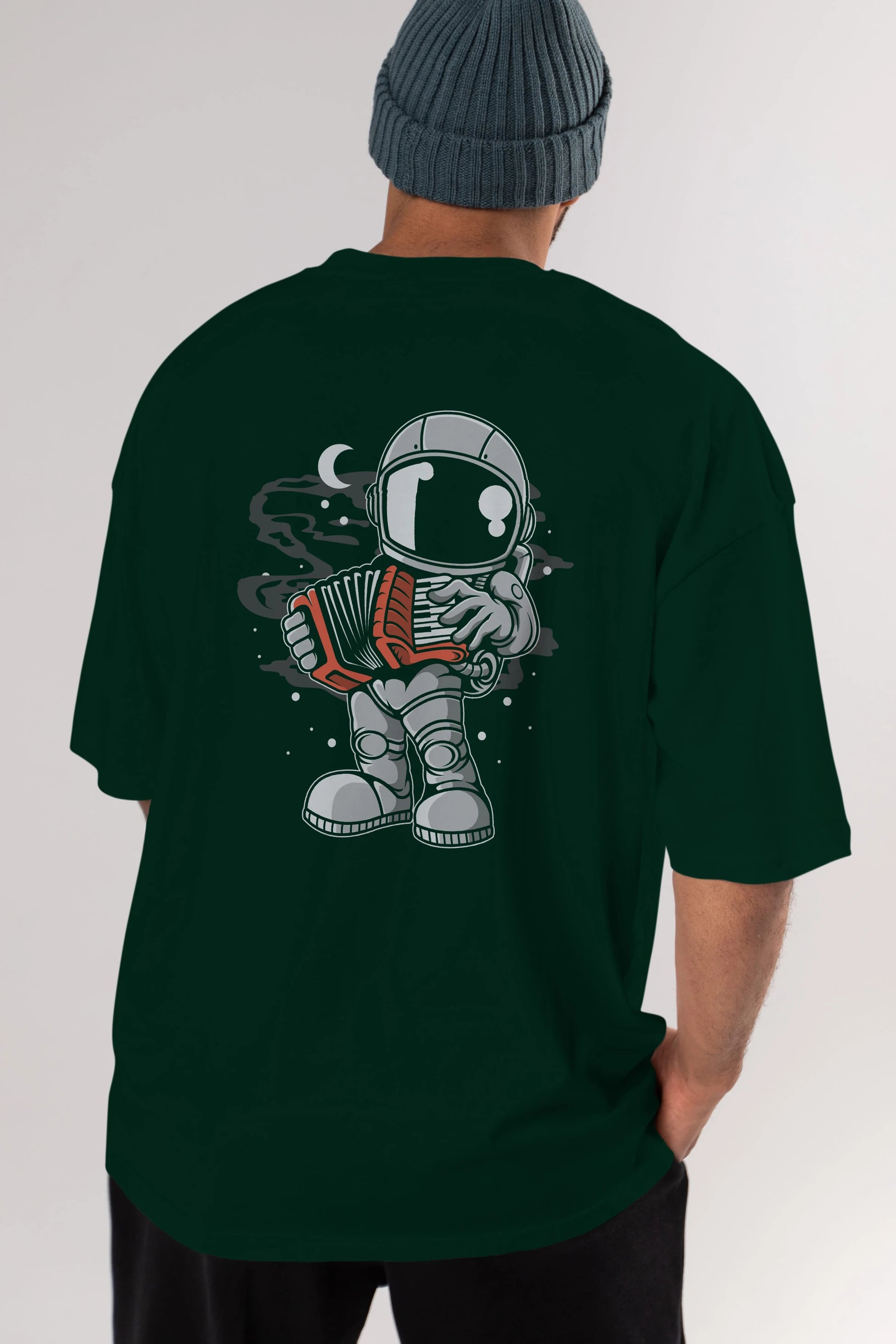 Astronaut Accordion Arka Baskılı Oversize t-shirt Erkek Kadın Unisex