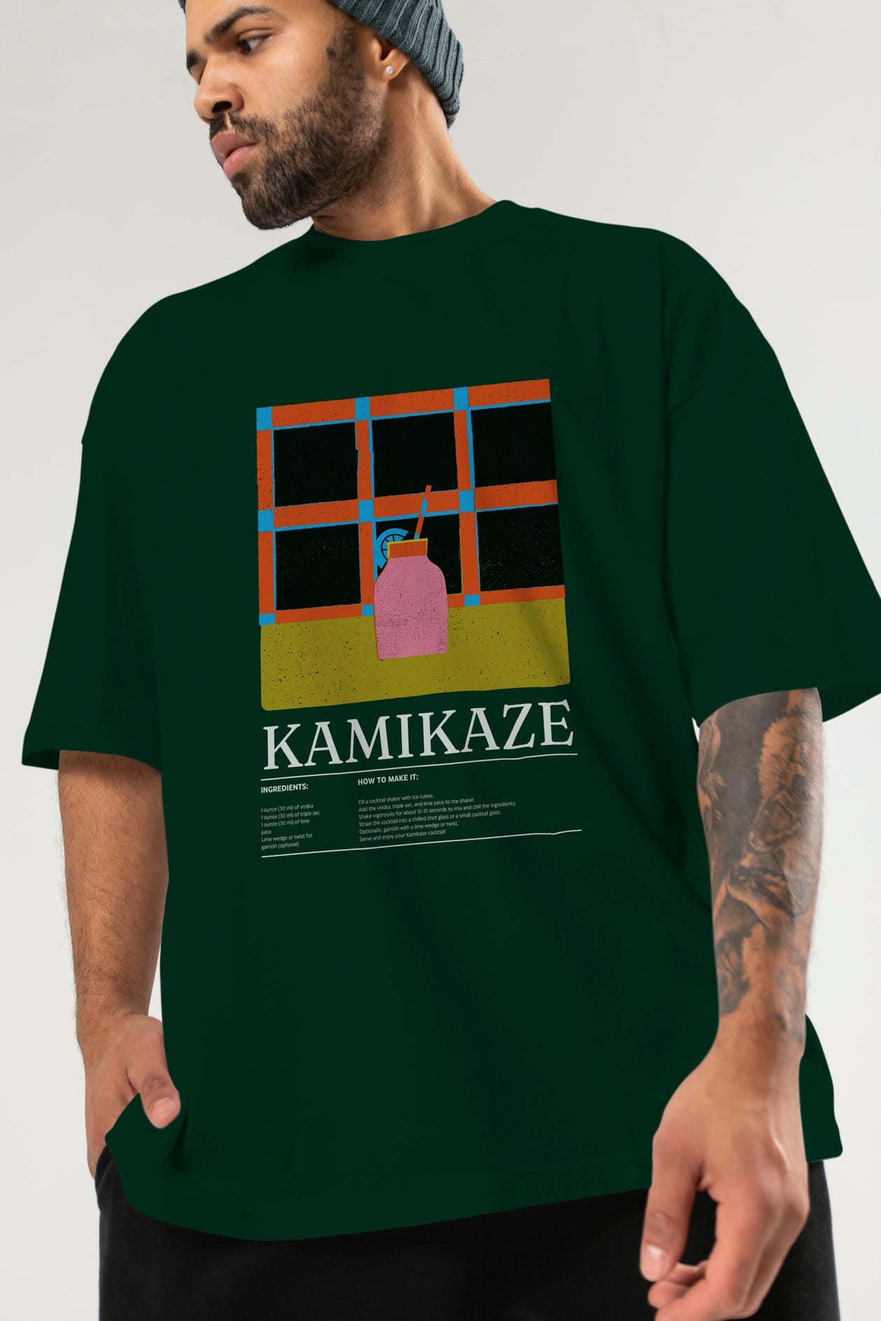 Kamikaze Kokteyl Ön Baskılı Oversize t-shirt Erkek Kadın %100 Pamuk Bisiklet Yaka tişort