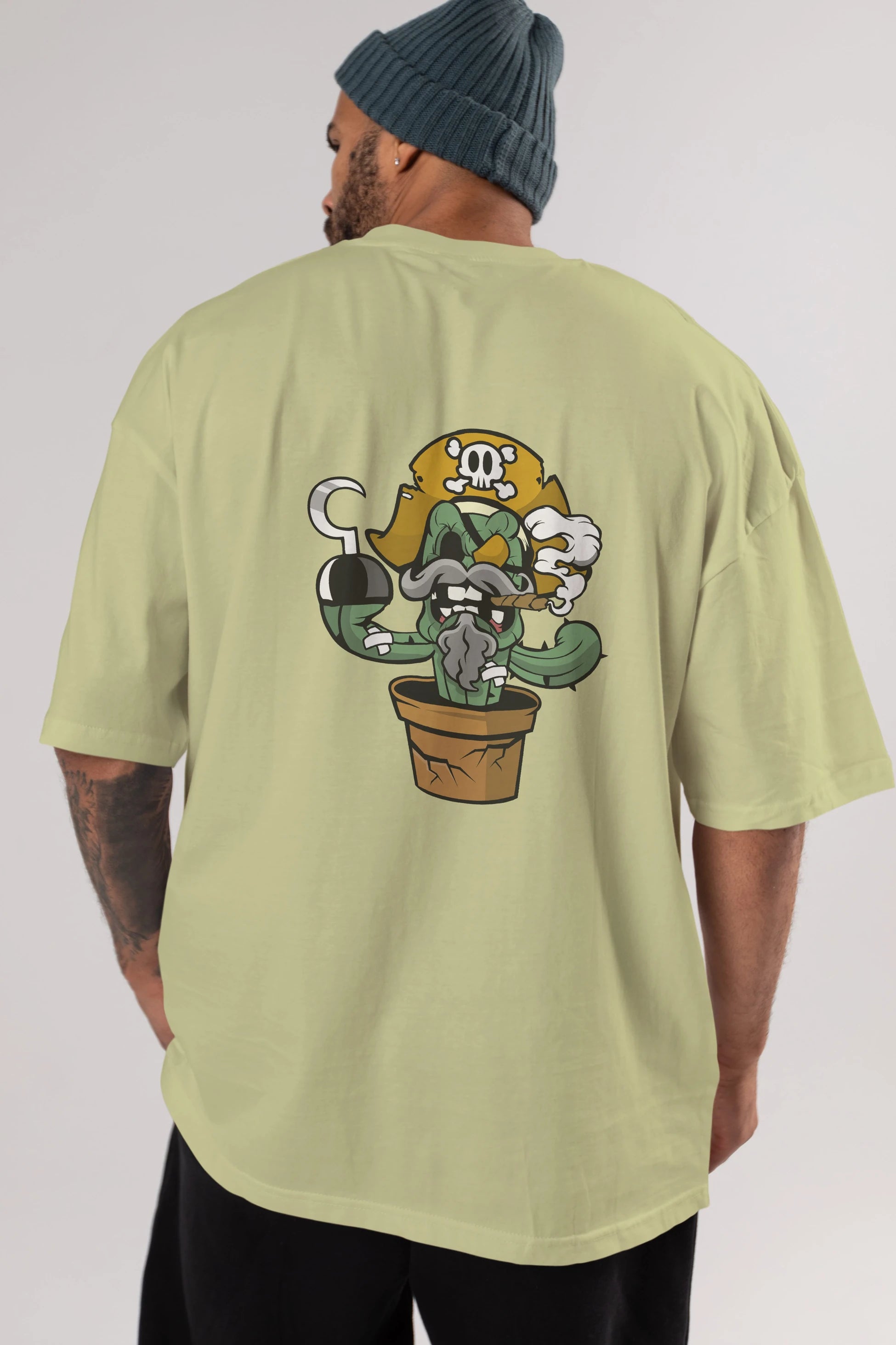 Pirate Cactus Arka Baskılı Oversize t-shirt Erkek Kadın Unisex %100 Pamuk tişort