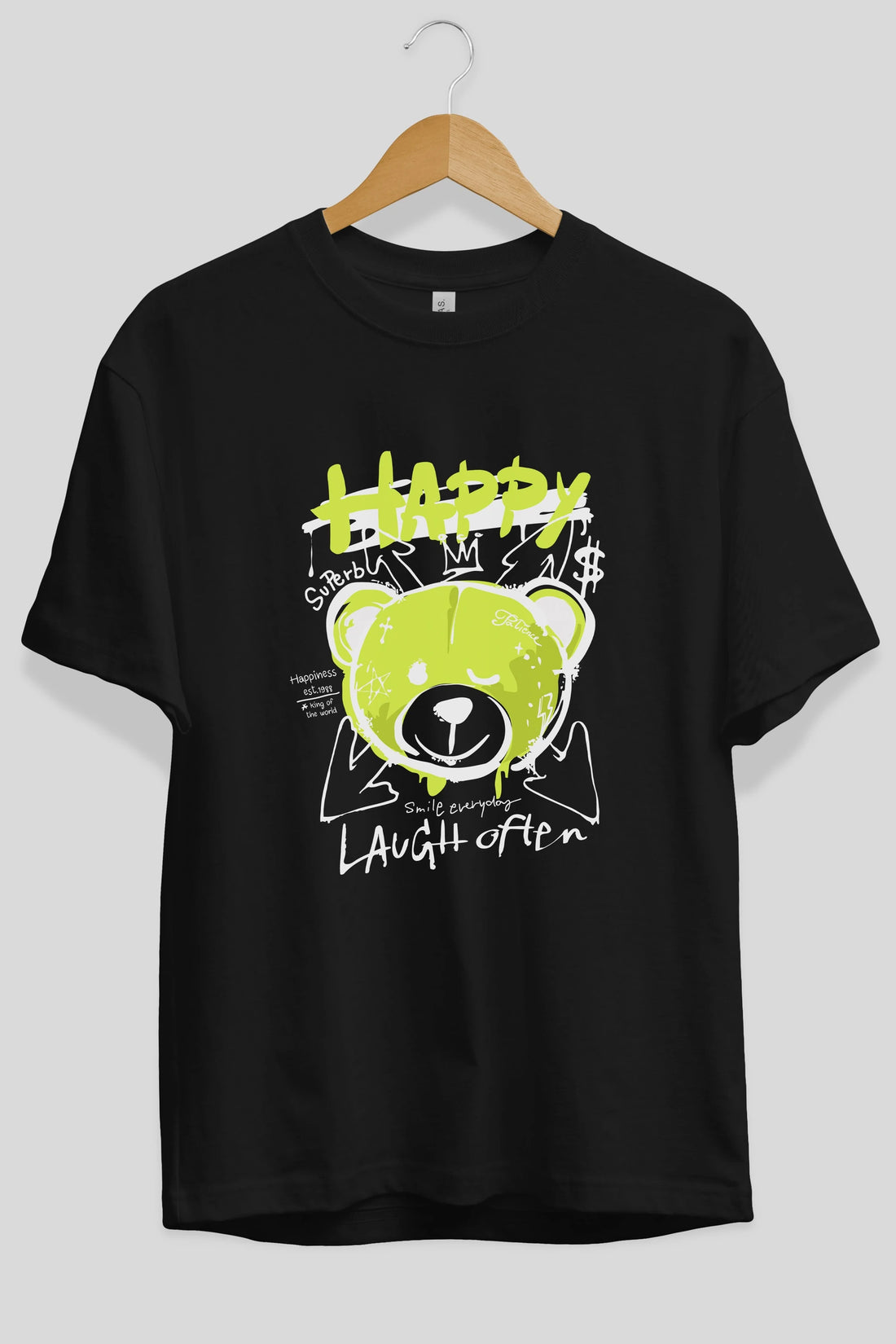 Happy Bear Ön Baskılı Oversize t-shirt Erkek Kadın Unisex
