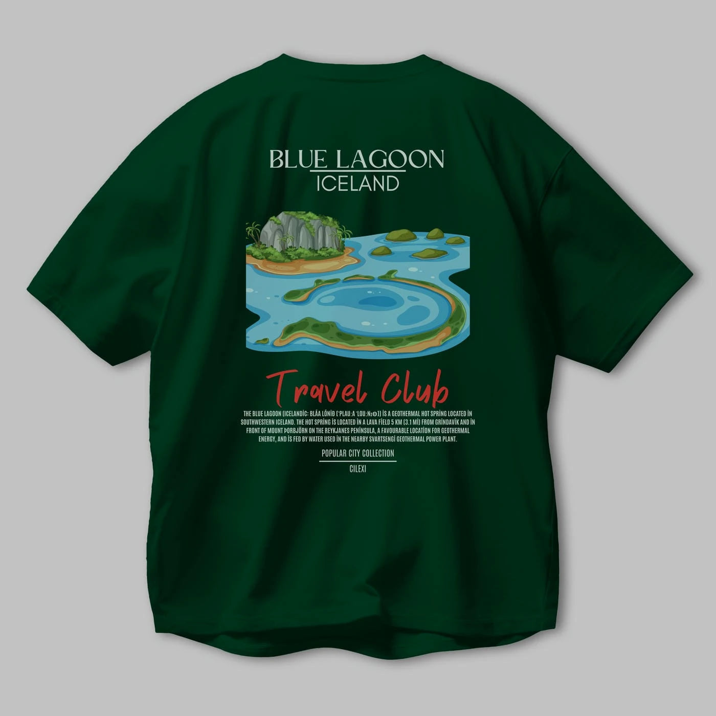 Blue Lagoon İceland Arka Baskılı Oversize t-shirt Erkek Kadın Pamuk Bisiklet Yaka tişort