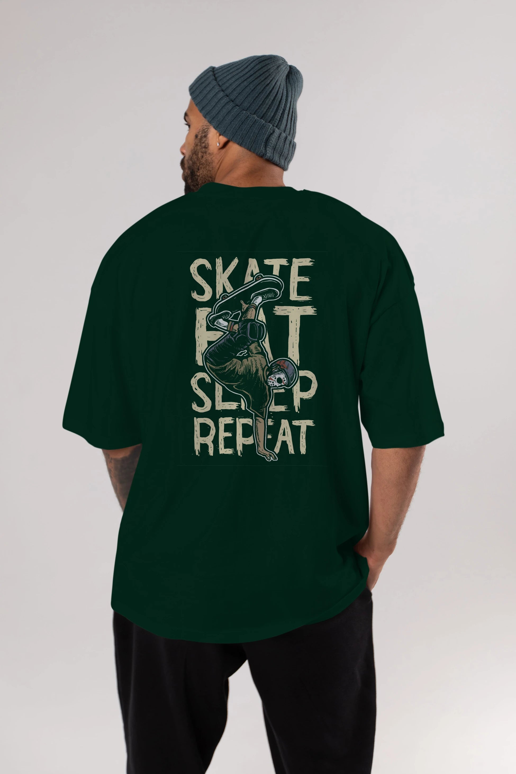 Skate Eat Sleep Repeat Arka Baskılı Oversize t-shirt Erkek Kadın Unisex %100 Pamuk